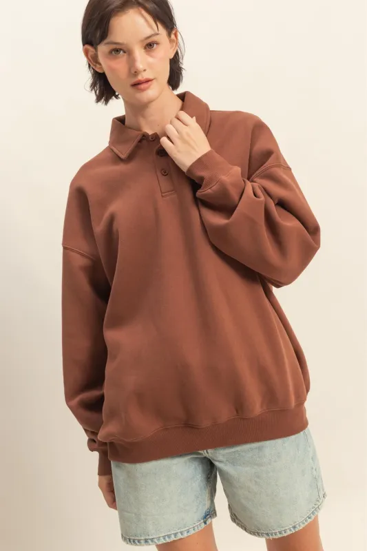Brown Oversized Polo Pullover sold by Pinkblush