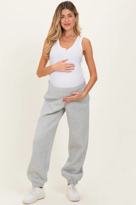 Heather Grey Fleece Maternity Sweatpants sold by Pinkblush