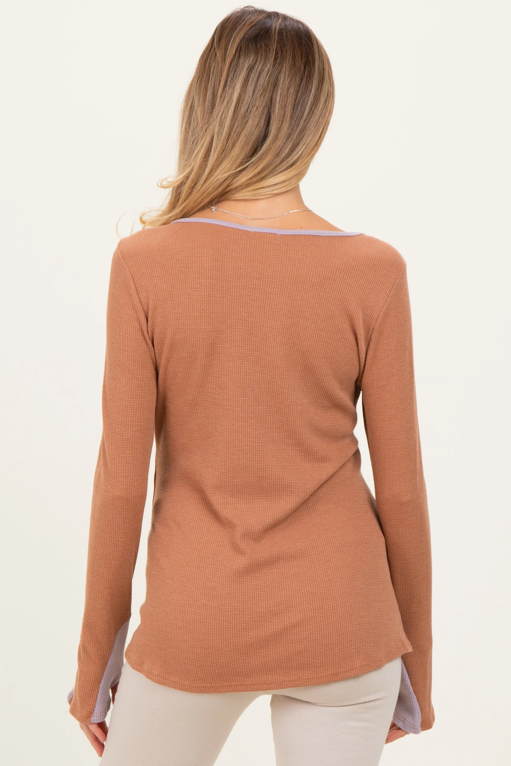 Camel Colorblock Snap Button Maternity Henley sold by Pinkblush product image thumbnail 3