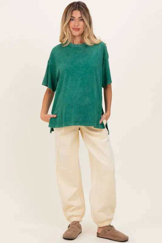 Cream Fleece Maternity Sweatpants sold by Pinkblush