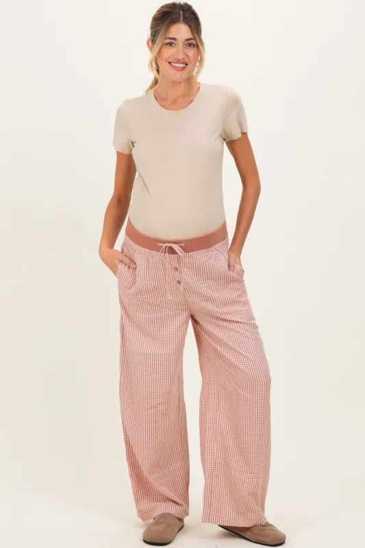Mauve Gingham Drawstring Maternity Lounge Pants sold by Pinkblush