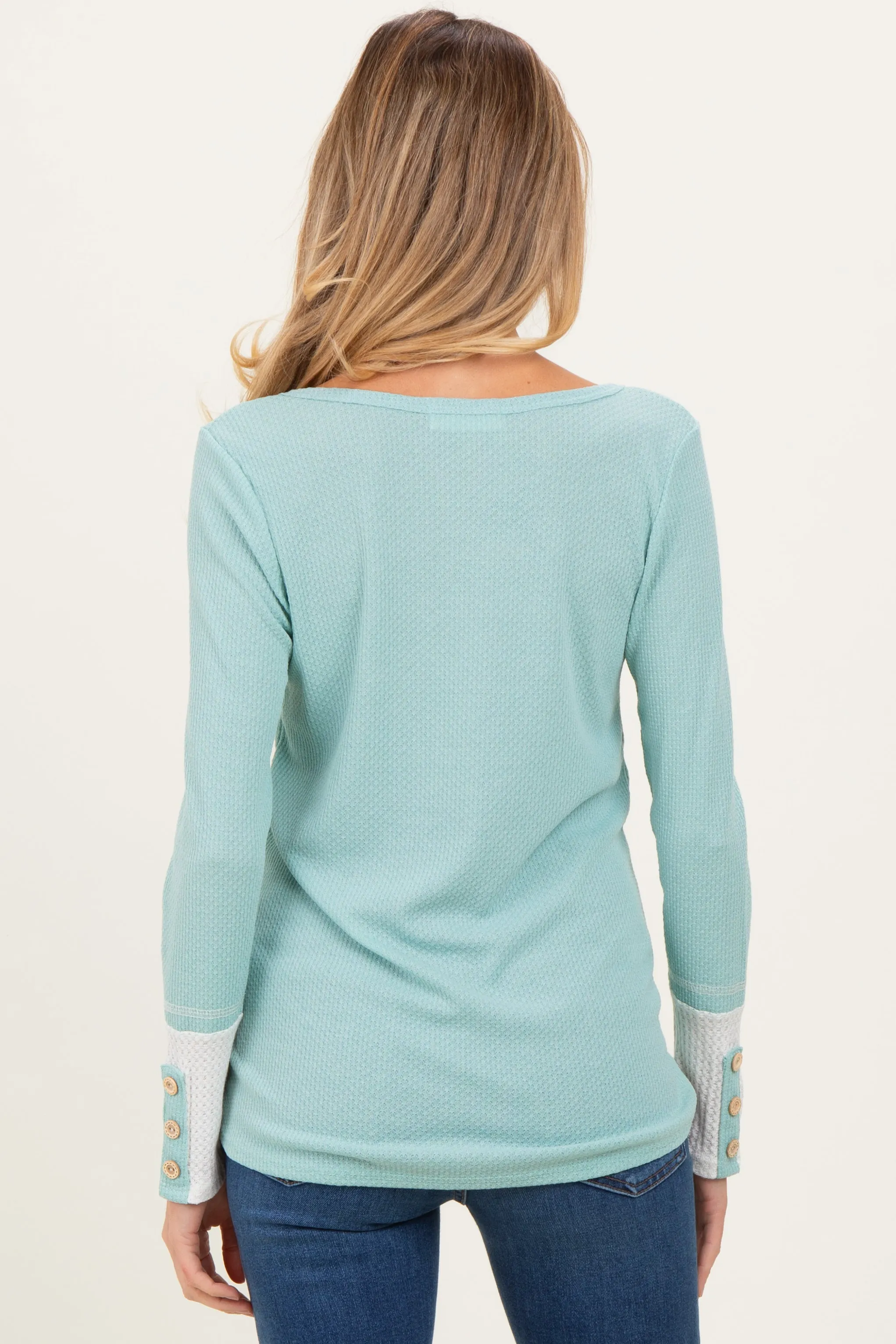 Mint Green Waffle Knit Colorblock Maternity Long Sleeve Top sold by Pinkblush product image thumbnail 3