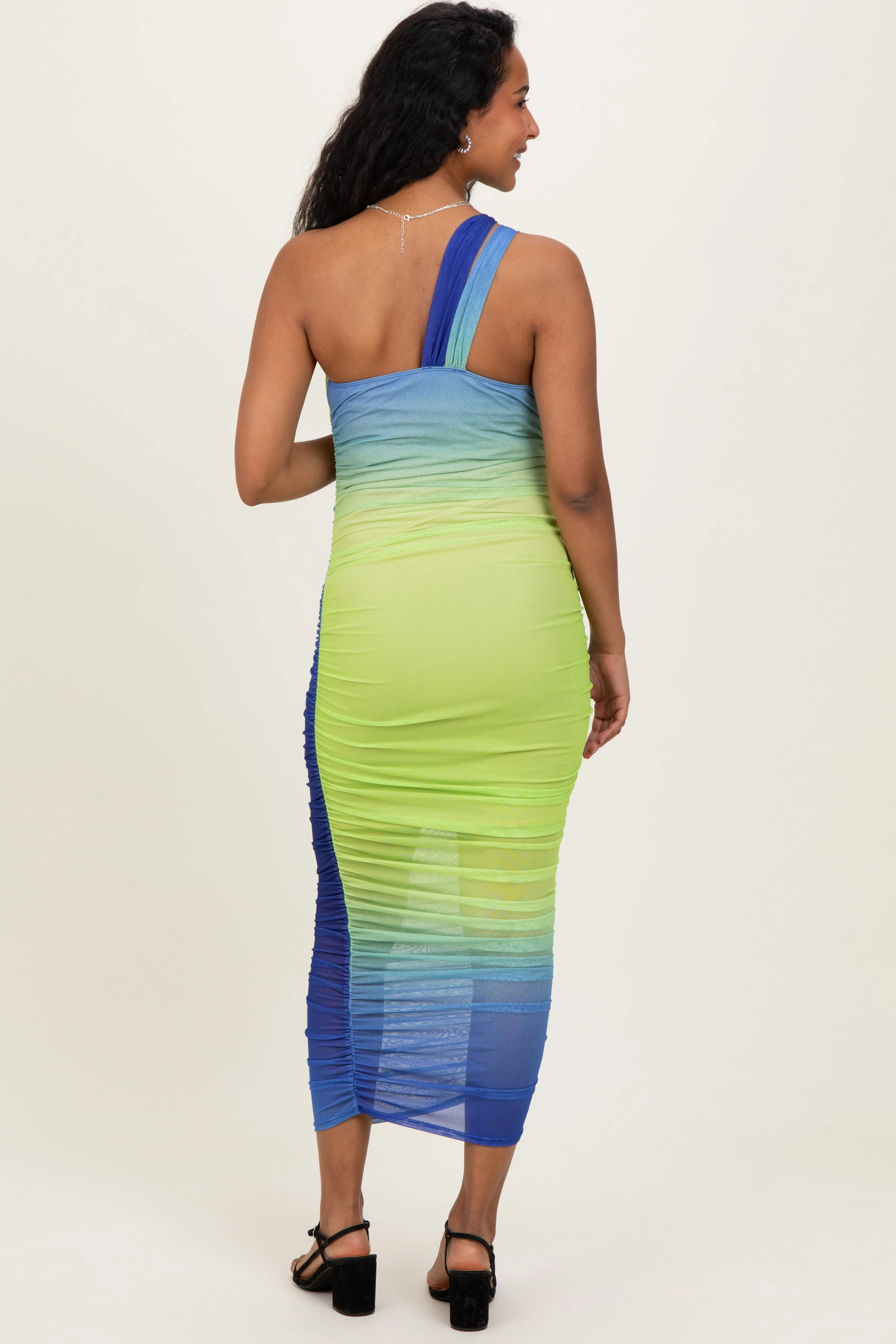 Lime Ombre Mesh One Shoulder Maternity Midi Dress sold by Pinkblush product image thumbnail 3