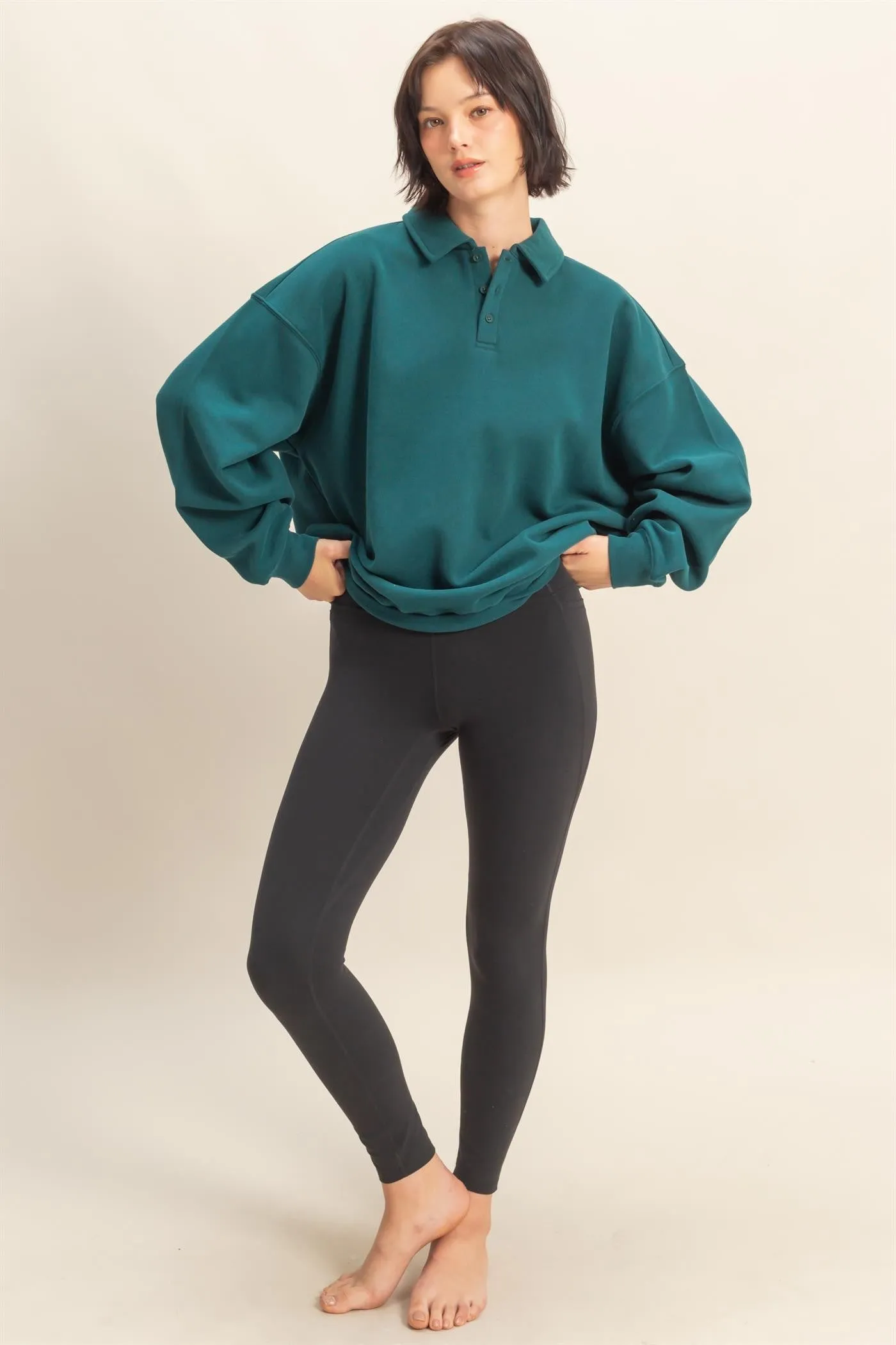 Deep Teal Oversized Polo Pullover sold by Pinkblush product image thumbnail 4