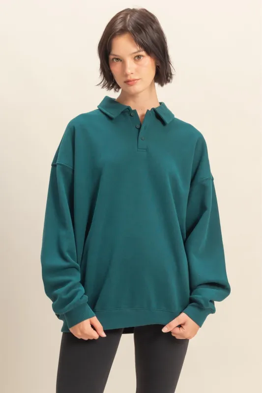 Deep Teal Oversized Polo Pullover sold by Pinkblush
