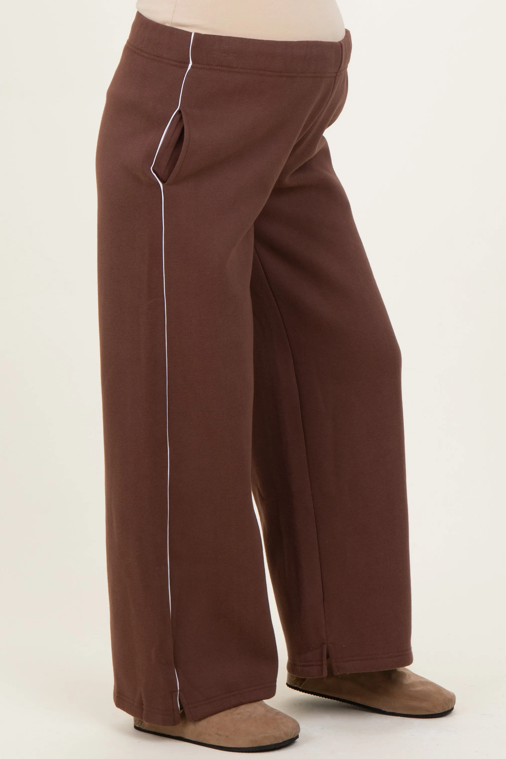 Brown Fleece Wide Leg Maternity Sweatpants sold by Pinkblush product image thumbnail 3