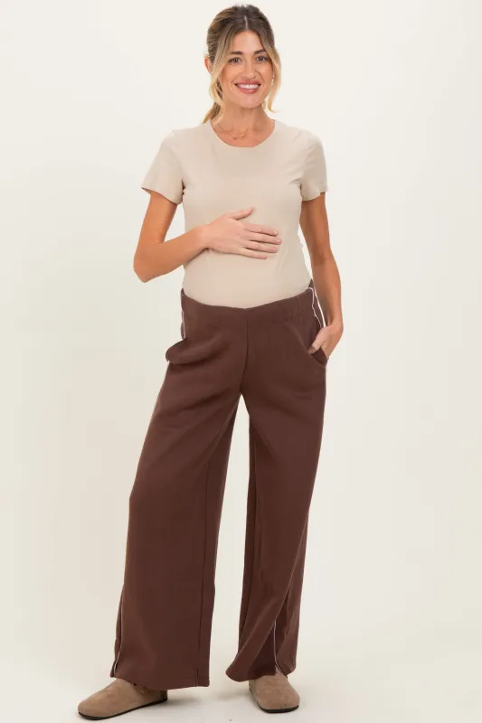 Brown Fleece Wide Leg Maternity Sweatpants sold by Pinkblush