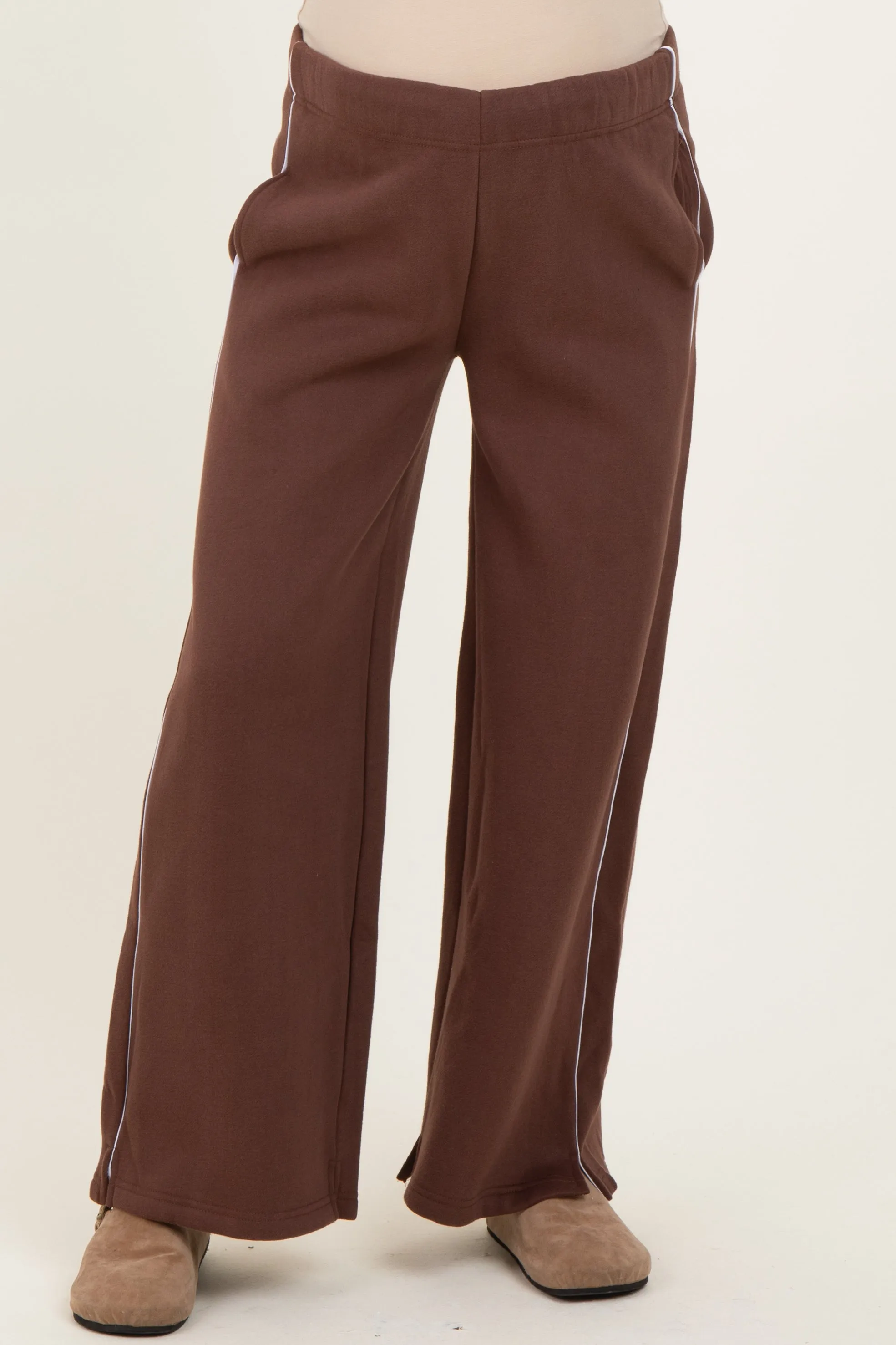 Brown Fleece Wide Leg Maternity Sweatpants sold by Pinkblush product image thumbnail 2
