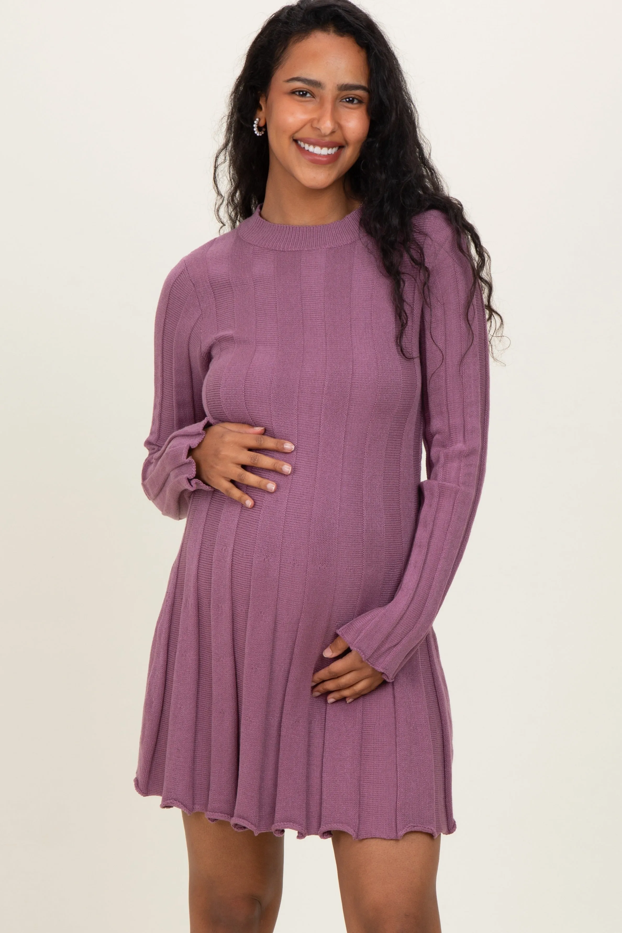 Plum Wide Rib Maternity Mini Sweater Dress sold by Pinkblush