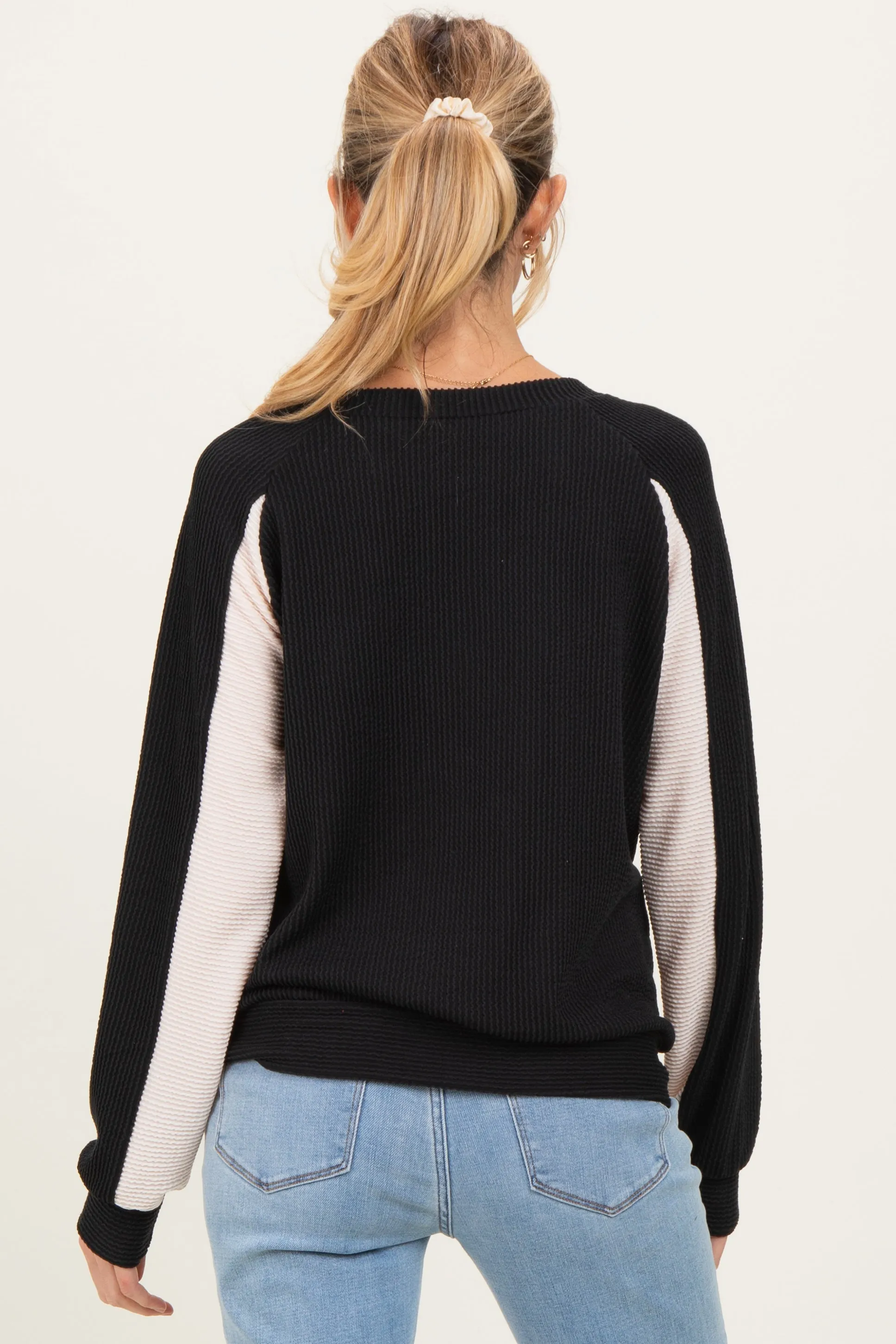 Black Textured Rib Colorblock Maternity Pullover sold by Pinkblush product image thumbnail 3