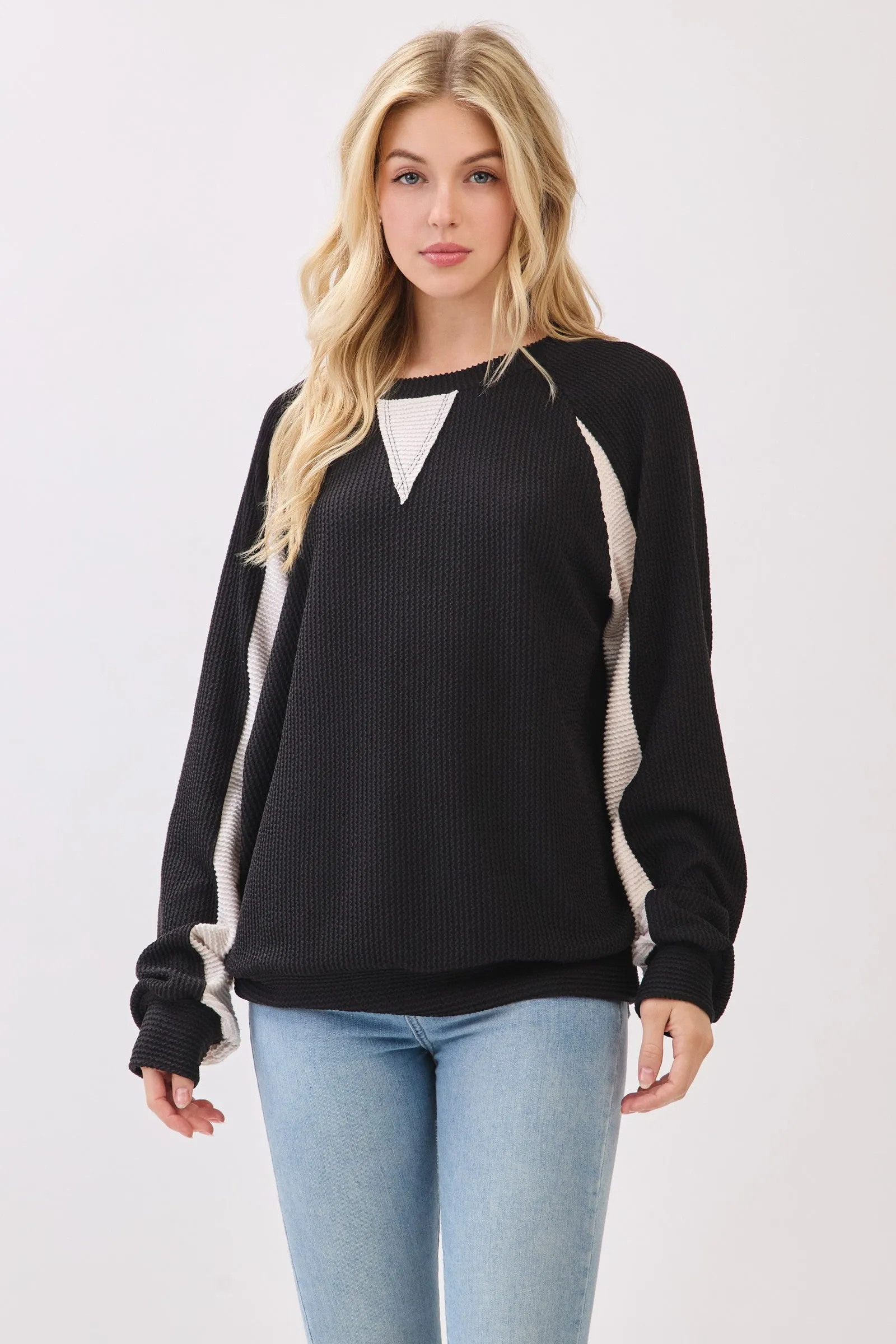 Black Textured Rib Colorblock Maternity Pullover sold by Pinkblush product image thumbnail 4