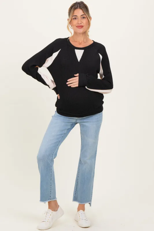 Black Textured Rib Colorblock Maternity Pullover sold by Pinkblush