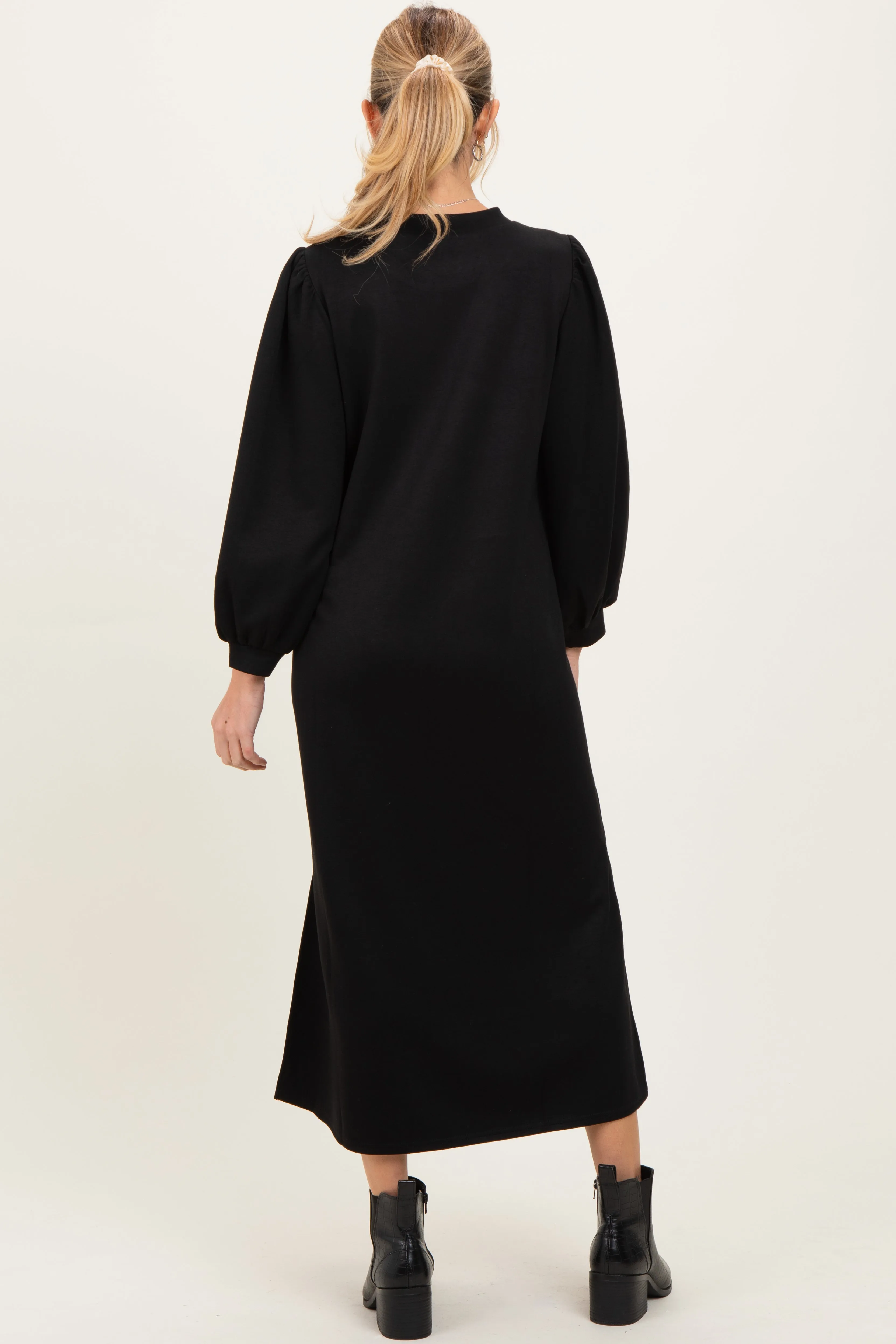 Black Side Slit Detail Solid Maternity Midi Dress sold by Pinkblush product image thumbnail 4