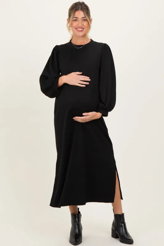 Black Side Slit Detail Solid Maternity Midi Dress sold by Pinkblush