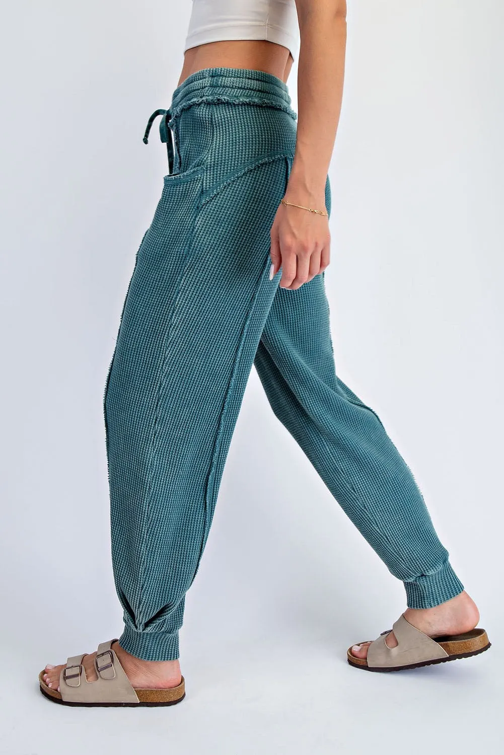 Teal Raw Seam Waffle Knit Joggers sold by Pinkblush product image thumbnail 4