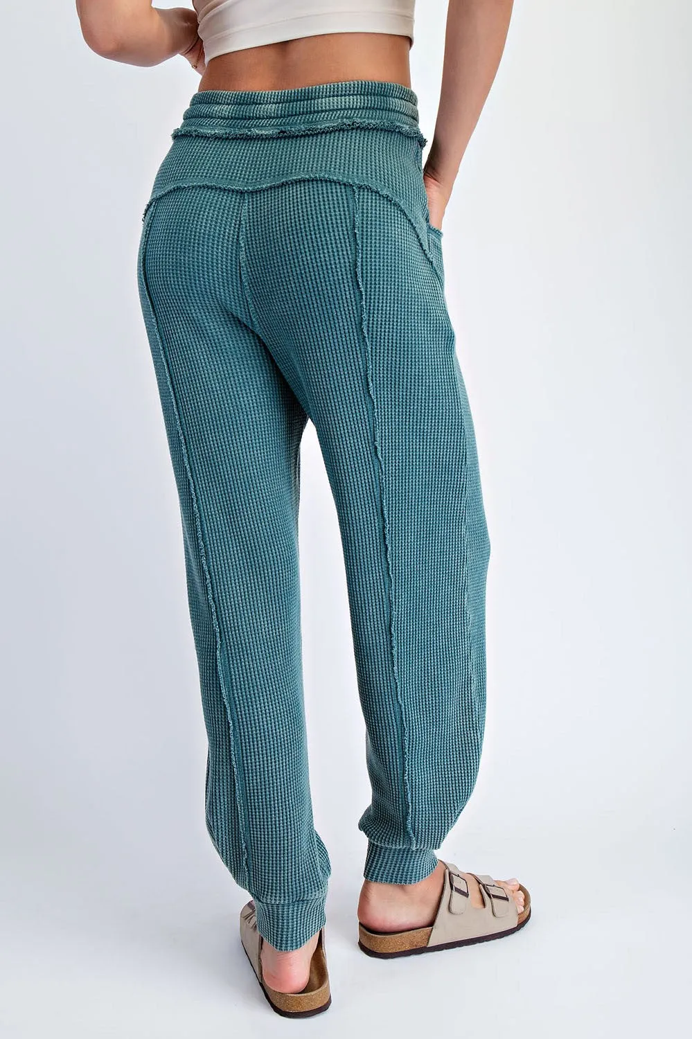 Teal Raw Seam Waffle Knit Joggers sold by Pinkblush product image thumbnail 5