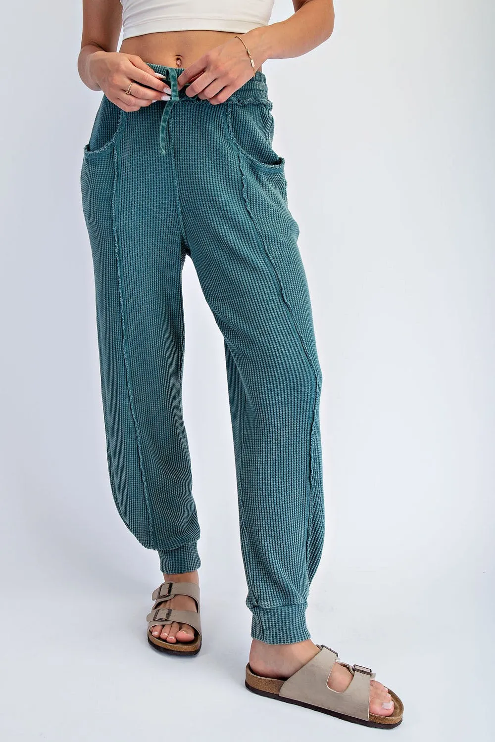 Teal Raw Seam Waffle Knit Joggers sold by Pinkblush product image thumbnail 2