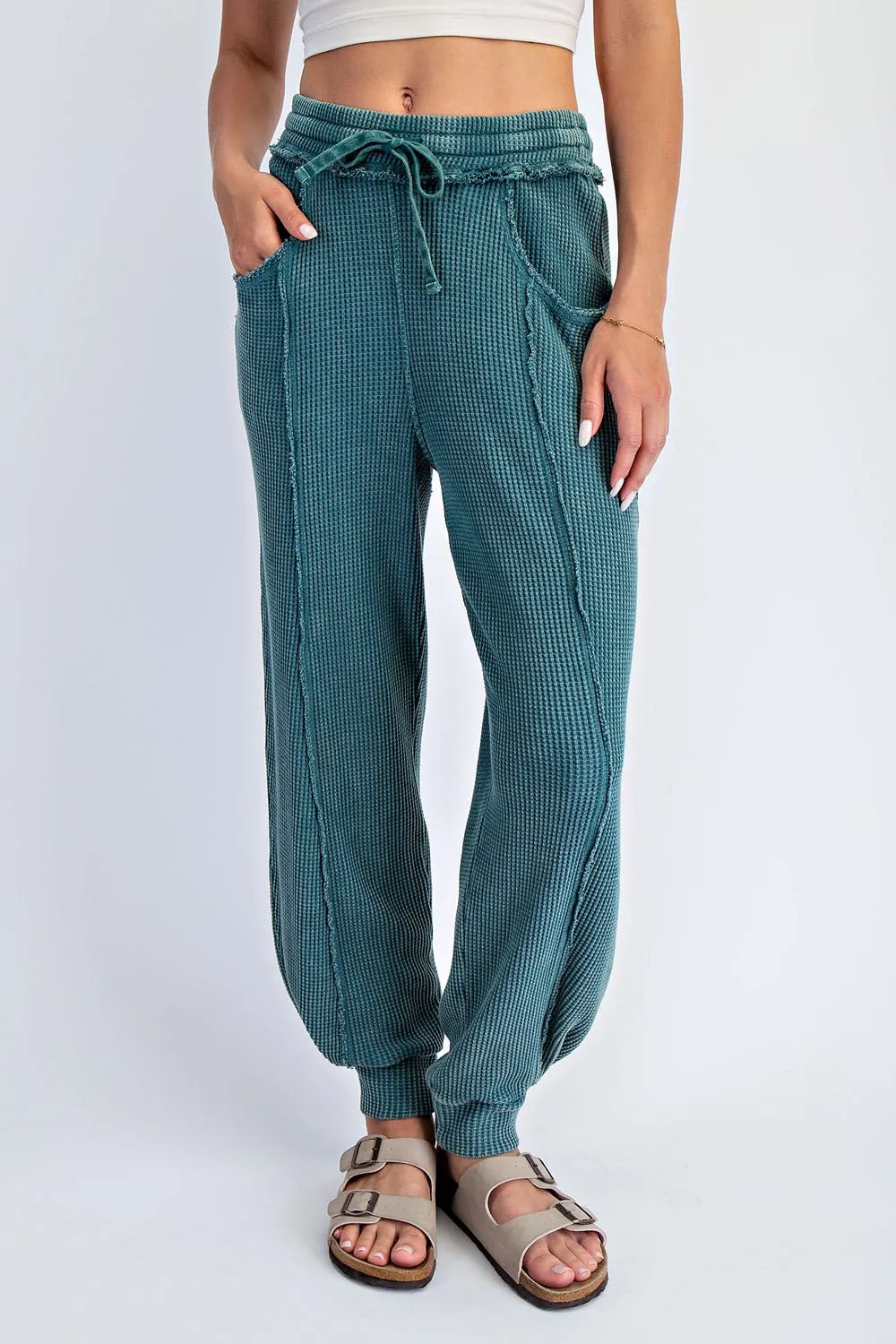 Teal Raw Seam Waffle Knit Joggers sold by Pinkblush product image thumbnail 3