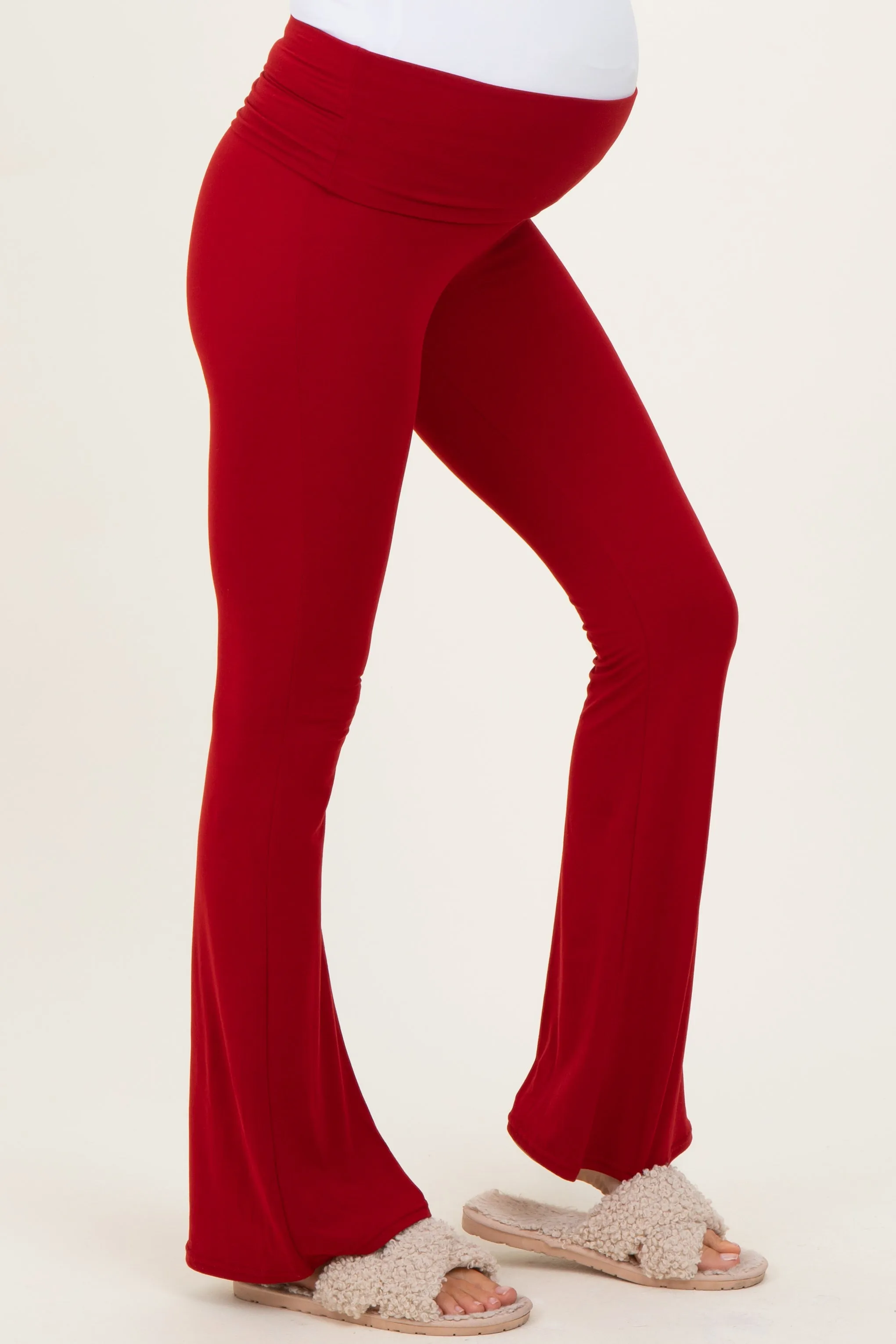 Red Fold Over Waistband Maternity Flared Pants sold by Pinkblush product image thumbnail 4