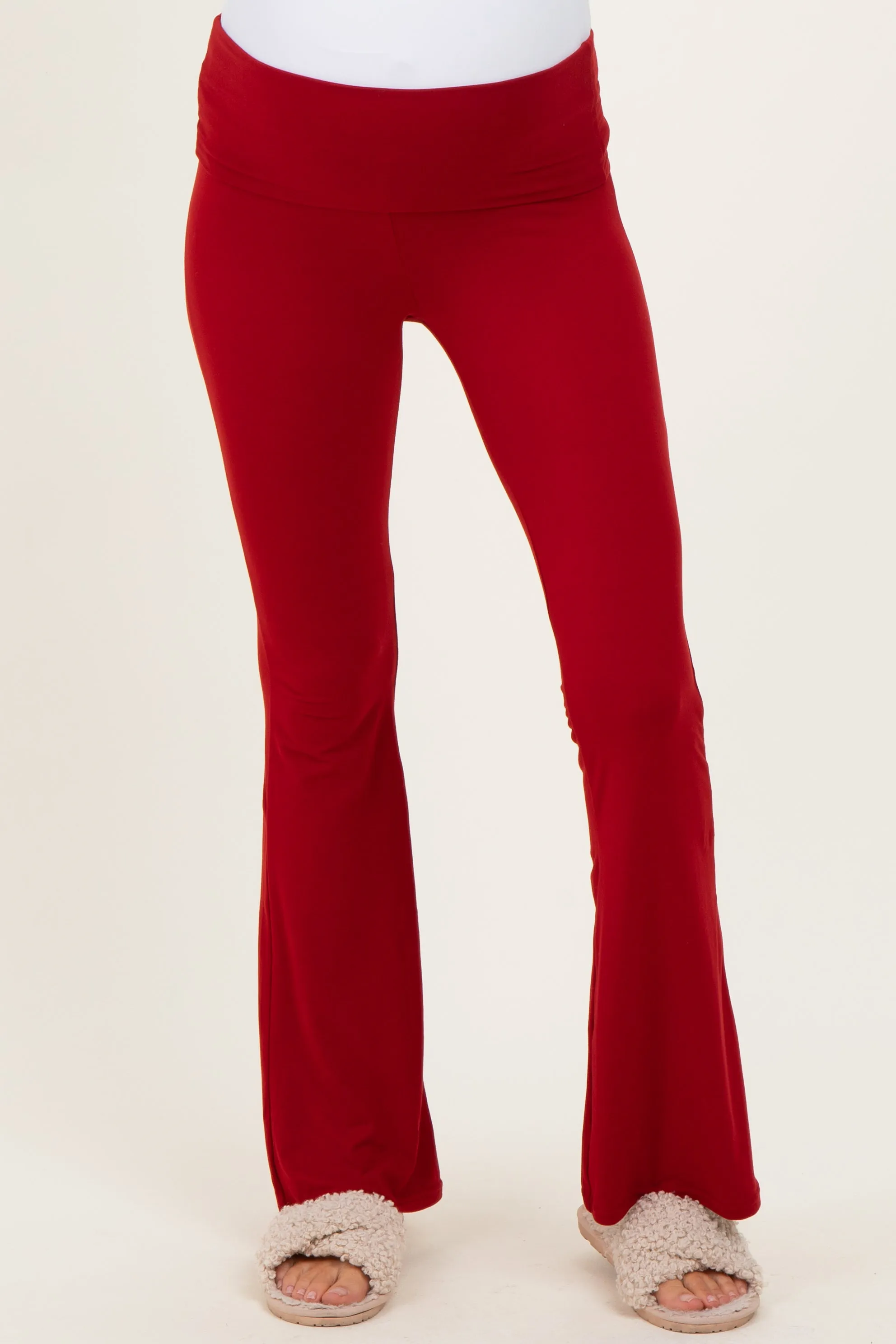Red Fold Over Waistband Maternity Flared Pants sold by Pinkblush product image thumbnail 3