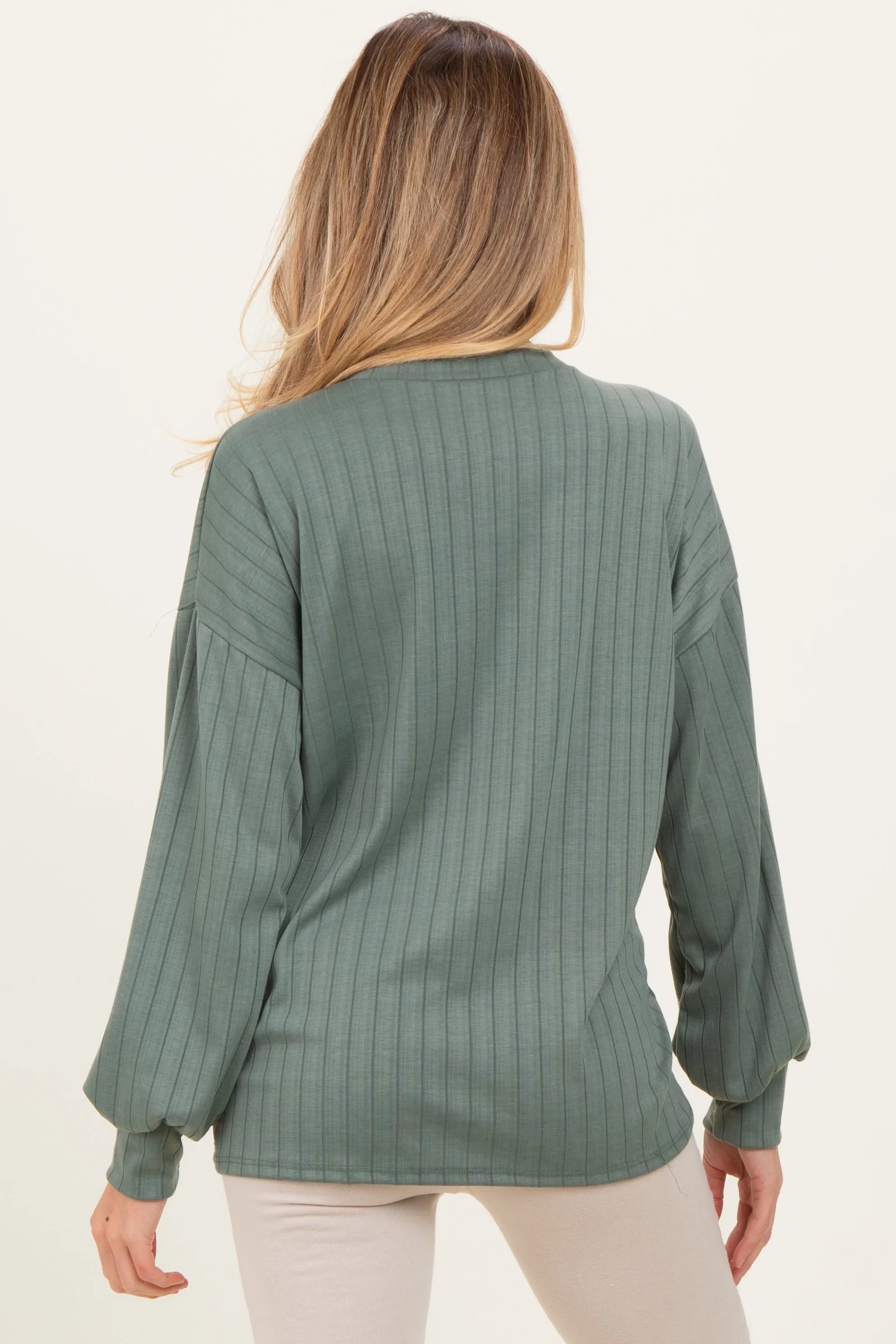 Olive Ribbed Knit Bubble Sleeve Maternity Pullover Top sold by Pinkblush product image thumbnail 4