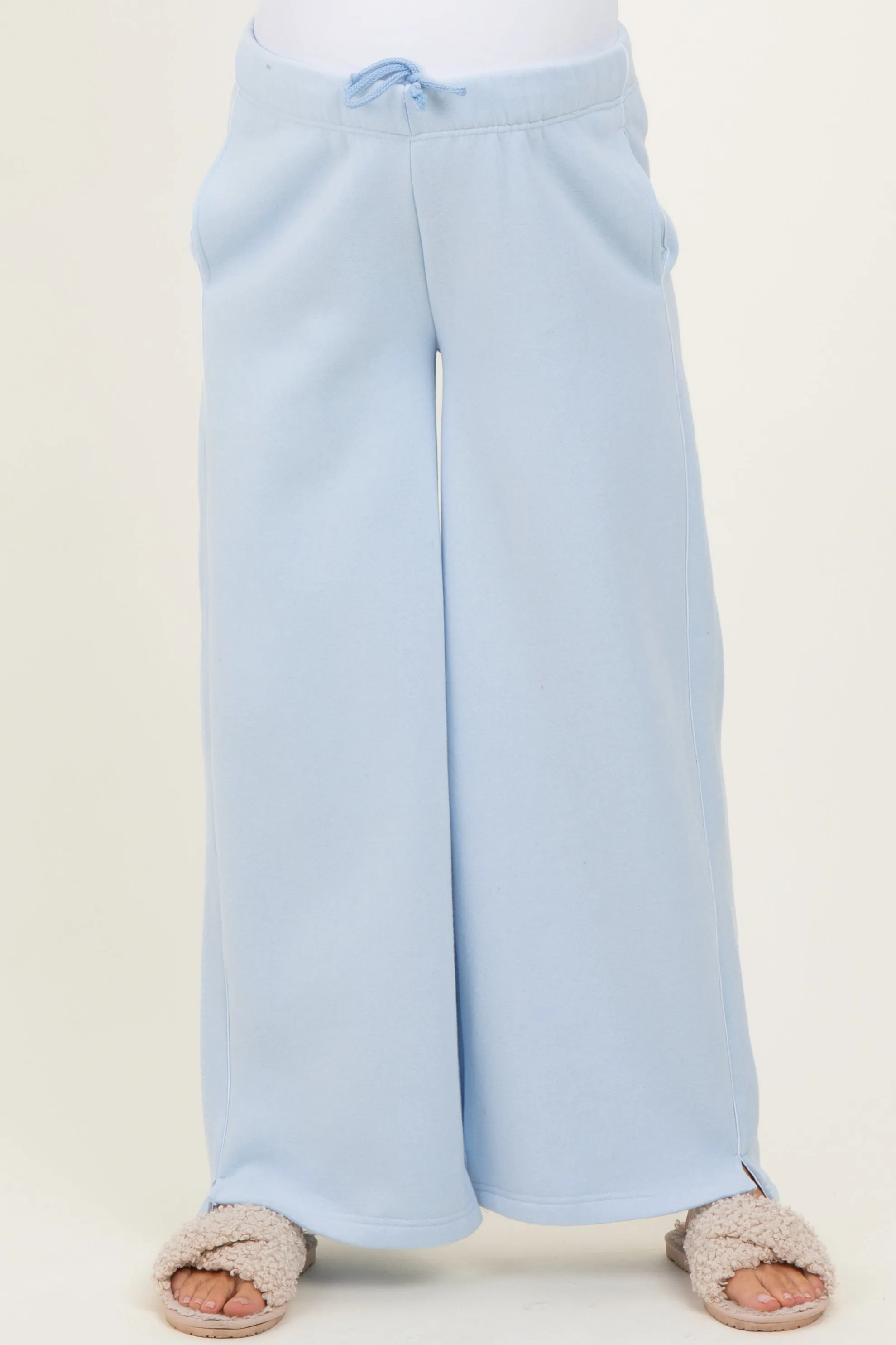 Light Blue Fleece Wide Leg Maternity Sweatpants sold by Pinkblush product image thumbnail 3