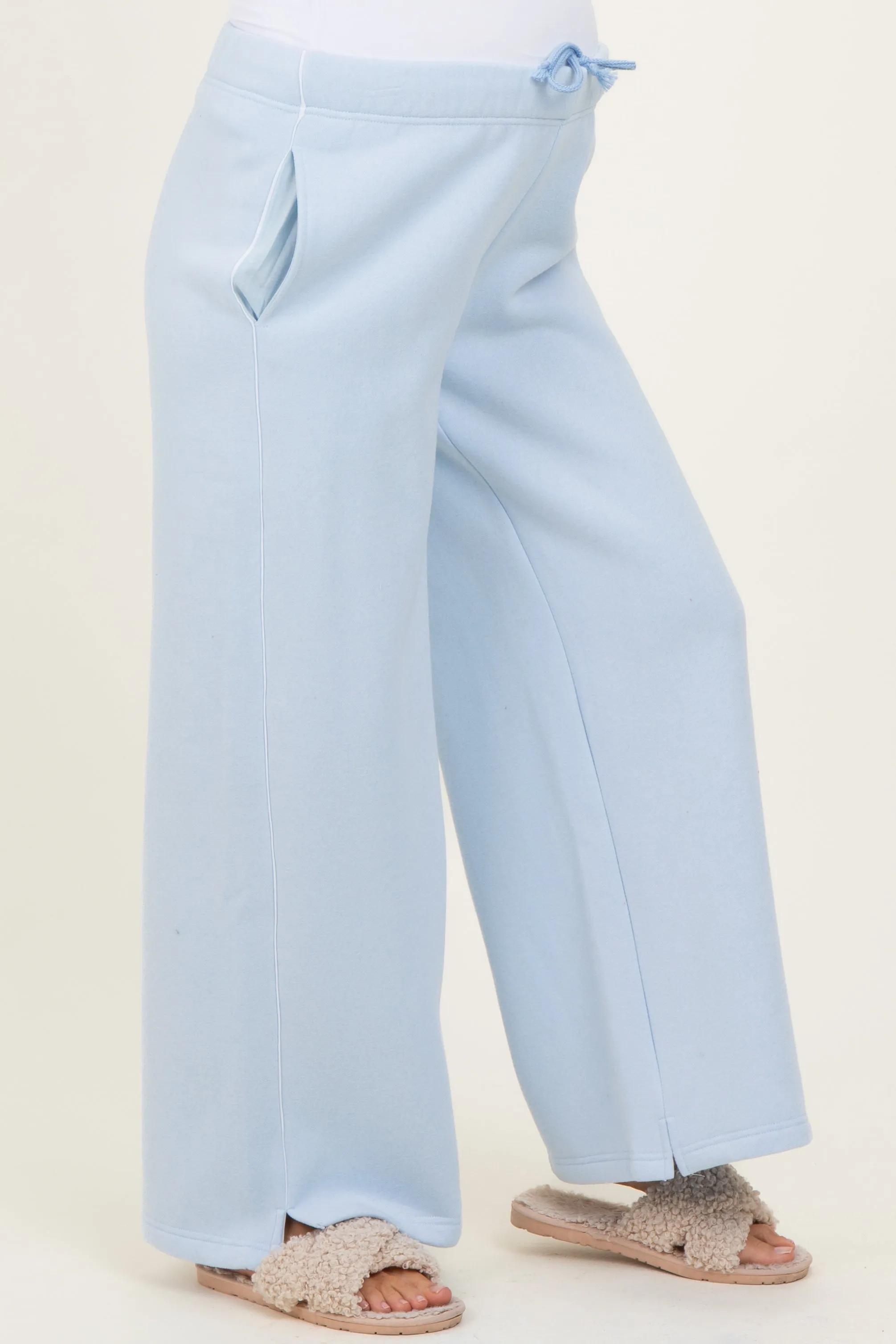 Light Blue Fleece Wide Leg Maternity Sweatpants sold by Pinkblush product image thumbnail 4