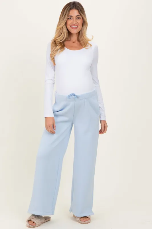 Light Blue Fleece Wide Leg Maternity Sweatpants sold by Pinkblush