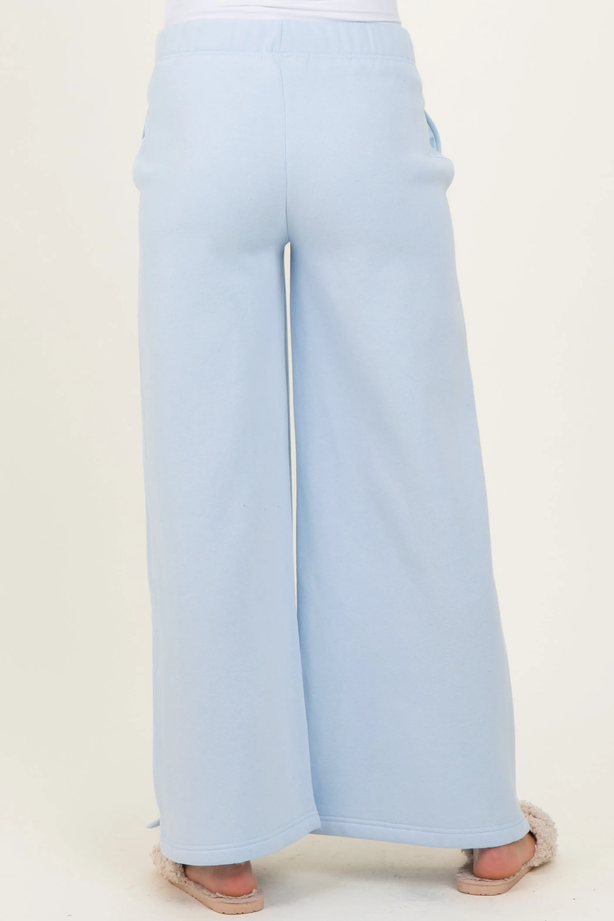 Light Blue Fleece Wide Leg Maternity Sweatpants sold by Pinkblush product image thumbnail 5