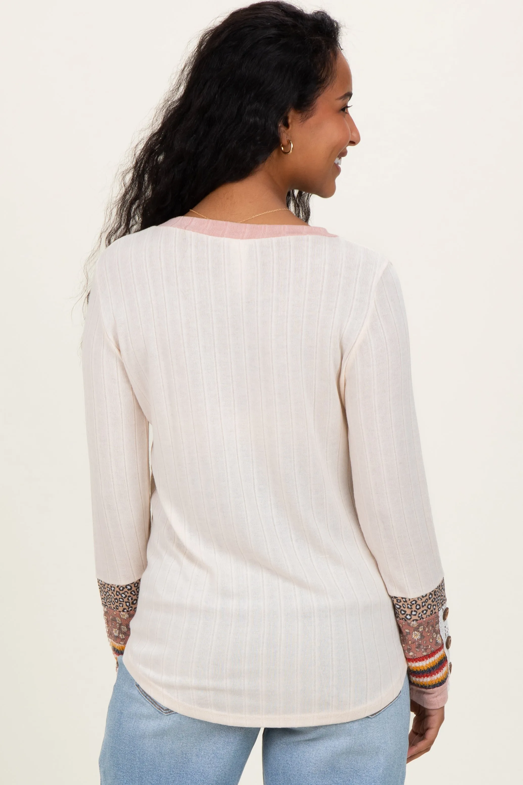 Cream Colorblock Print Detail Long Sleeve Maternity Top sold by Pinkblush product image thumbnail 4
