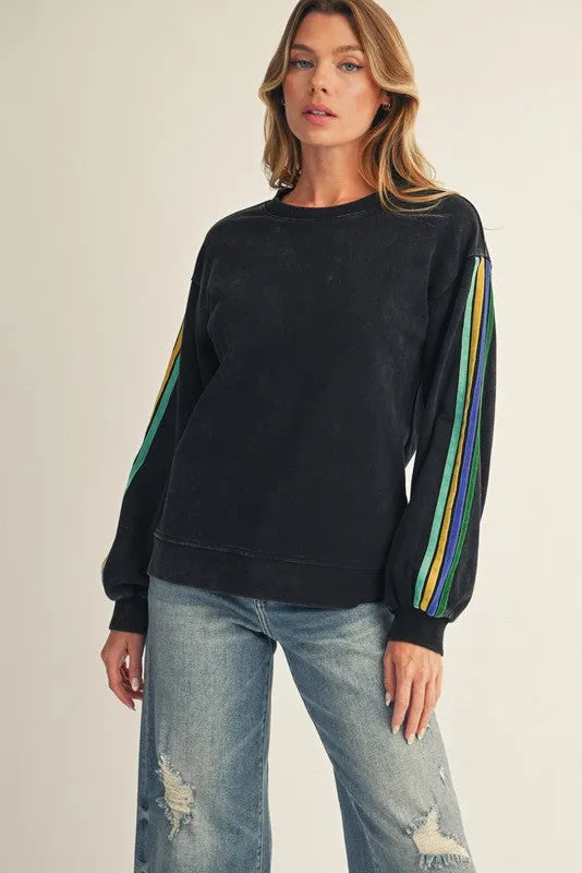 Black Mineral Wash Velvet Stripe Detail Maternity Sweatshirt sold by Pinkblush product image thumbnail 5