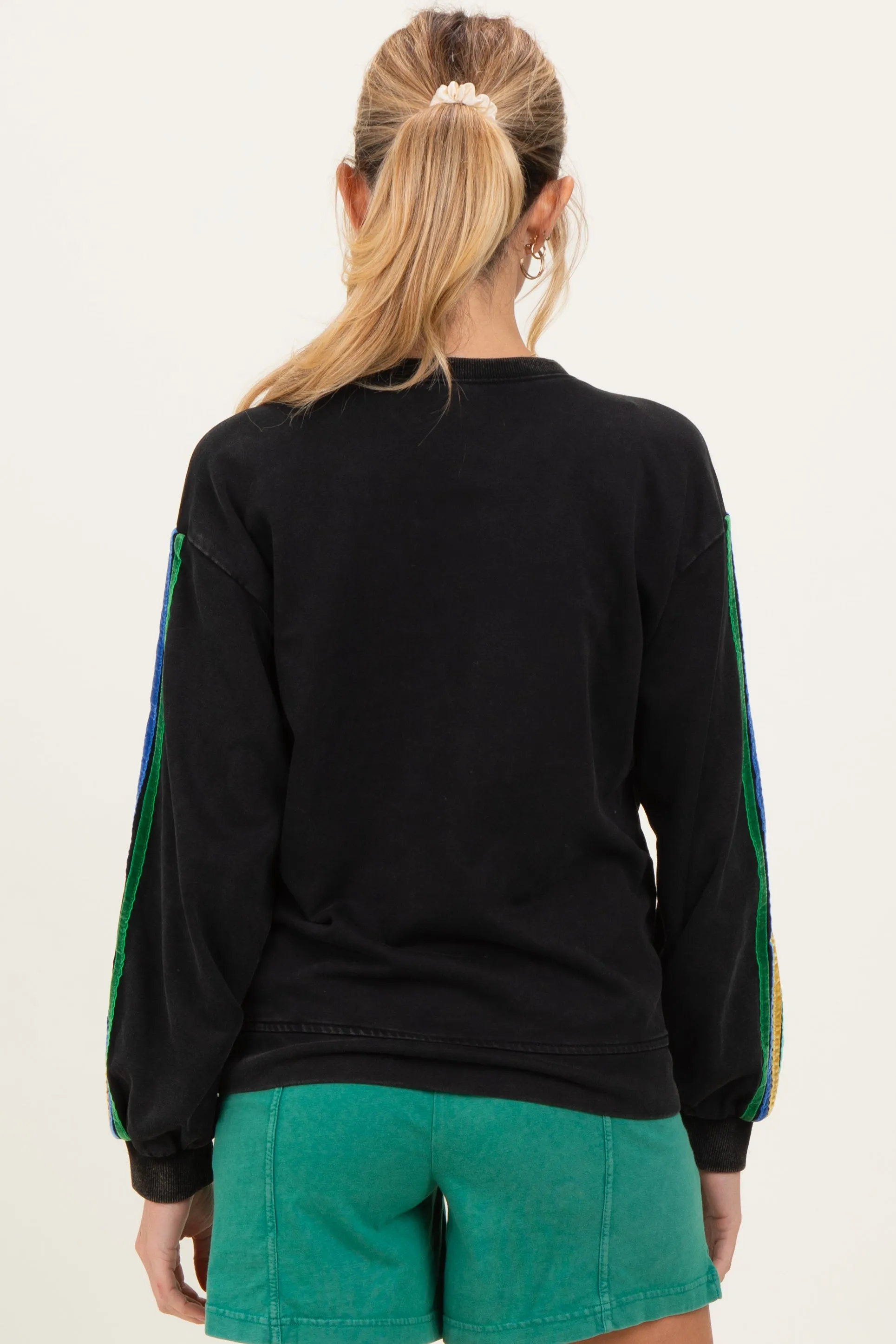 Black Mineral Wash Velvet Stripe Detail Maternity Sweatshirt sold by Pinkblush product image thumbnail 4
