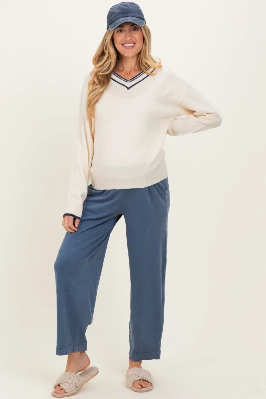 Cream Contrast Detail V-Neck Maternity Sweater sold by Pinkblush
