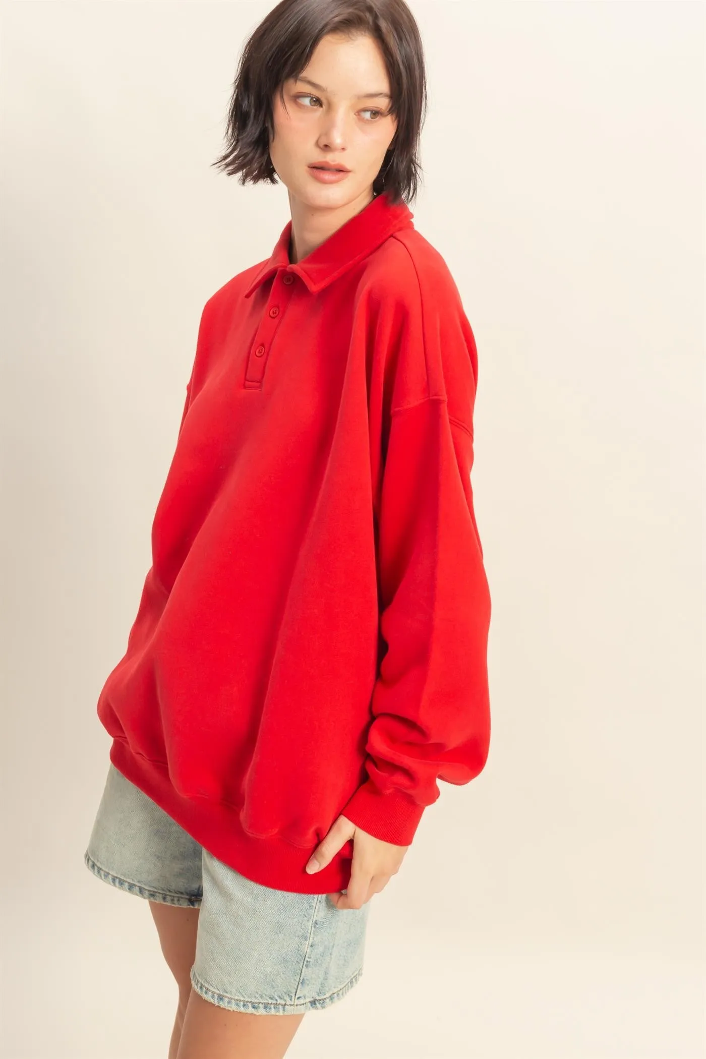 Red Oversized Polo Pullover sold by Pinkblush product image thumbnail 2