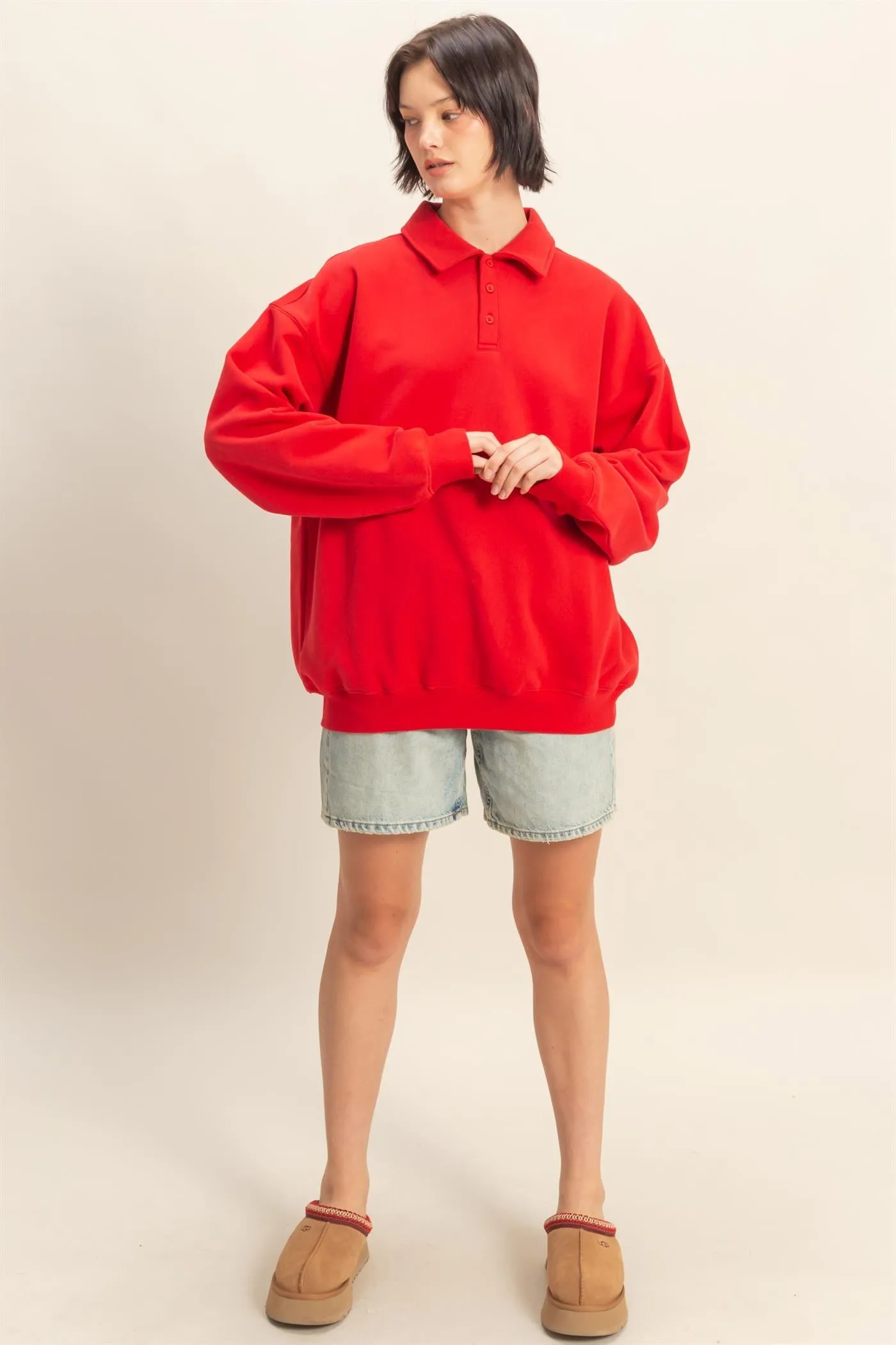 Red Oversized Polo Pullover sold by Pinkblush product image thumbnail 4