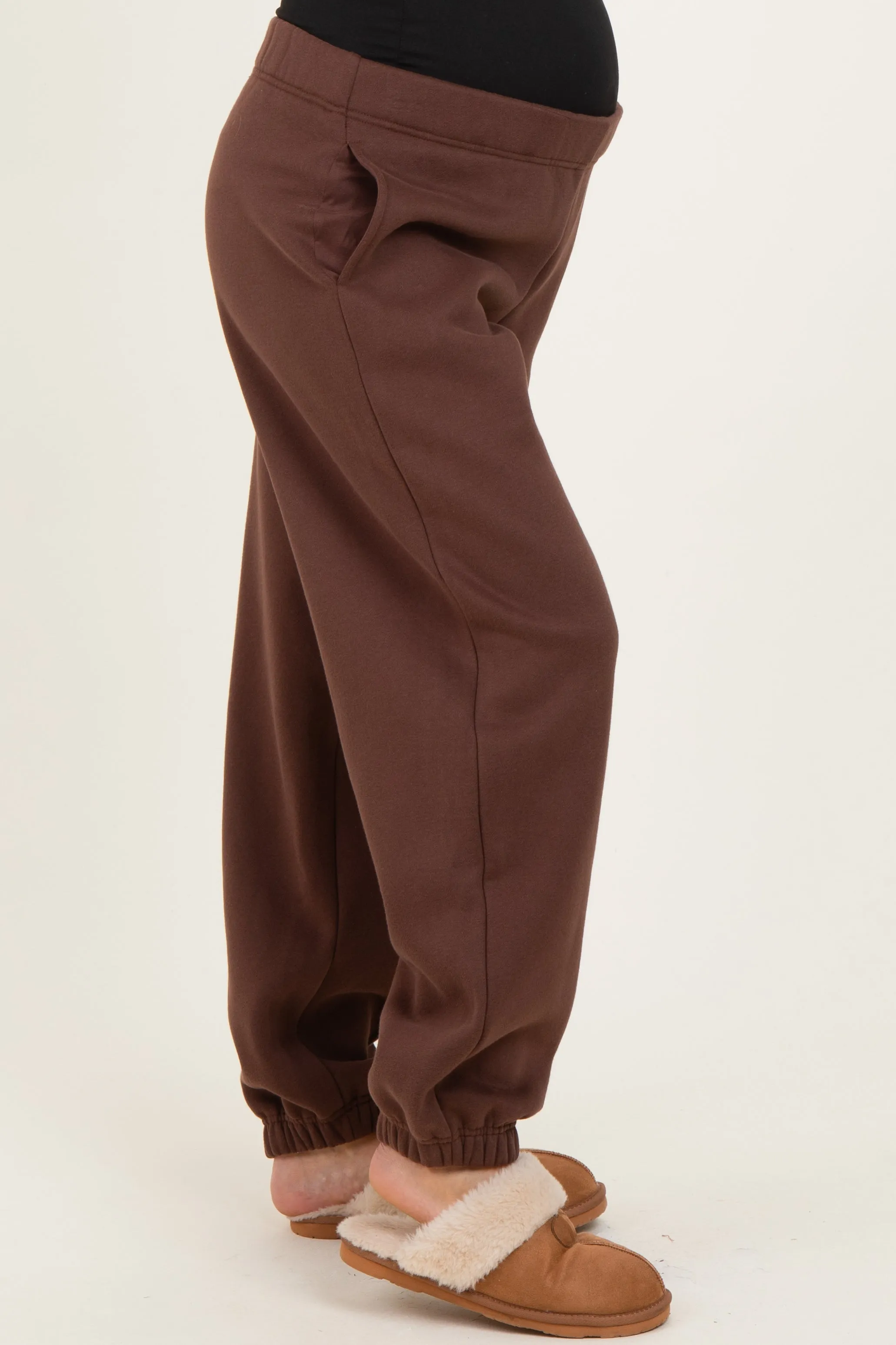 Brown Fleece Maternity Sweatpants sold by Pinkblush product image thumbnail 3