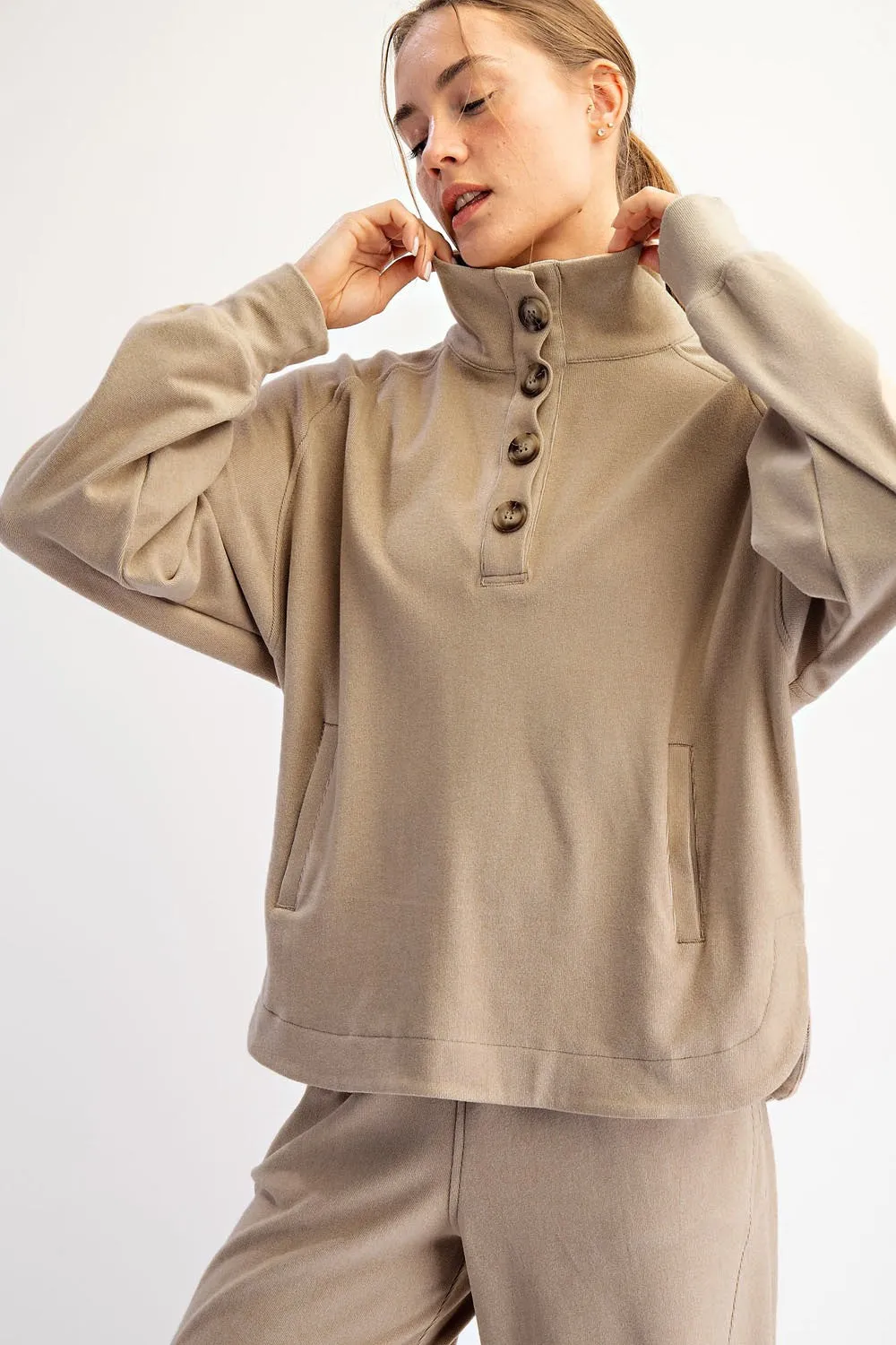 Taupe Brushed Knit Button Collar Maternity Pullover sold by Pinkblush product image thumbnail 4