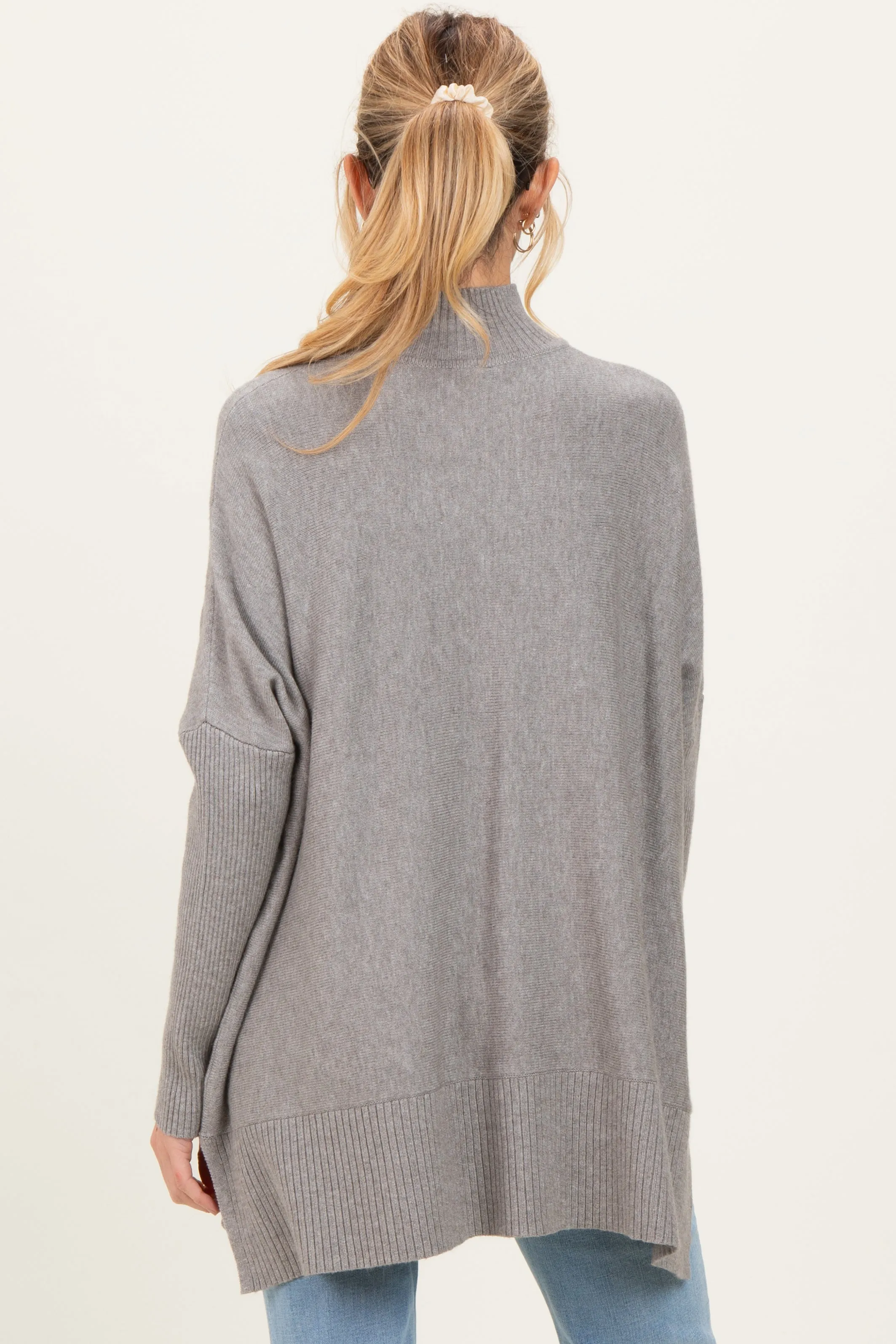 Grey Mock Neck Oversized Sir Slit Maternity Sweater Top sold by Pinkblush product image thumbnail 3