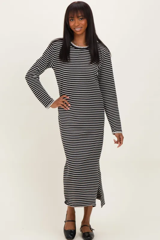 Black Striped Stitch Detail Long Sleeve Midi Dress sold by Pinkblush