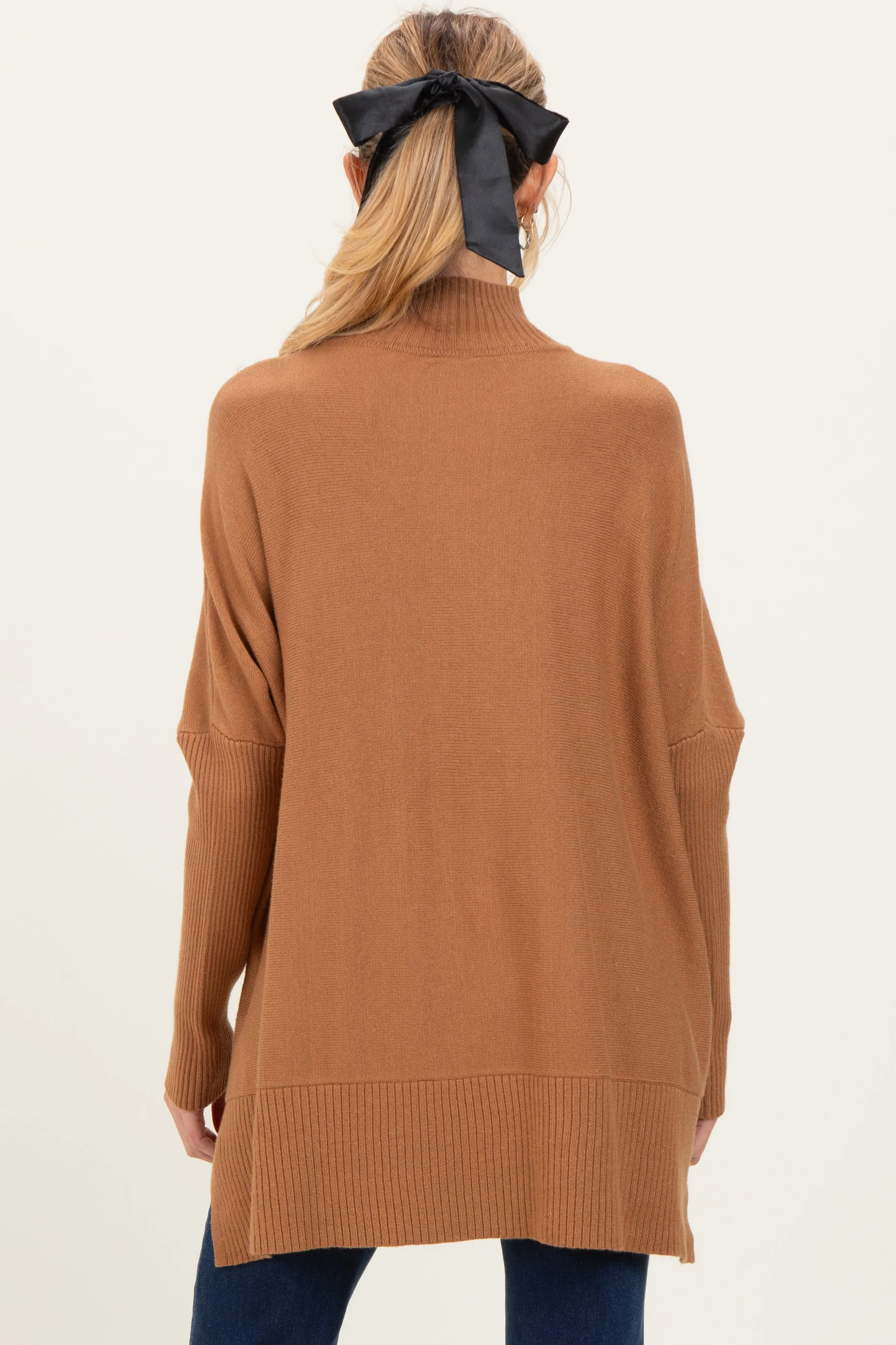 Camel Mock Neck Oversized Sir Slit Maternity Sweater Top sold by Pinkblush product image thumbnail 3