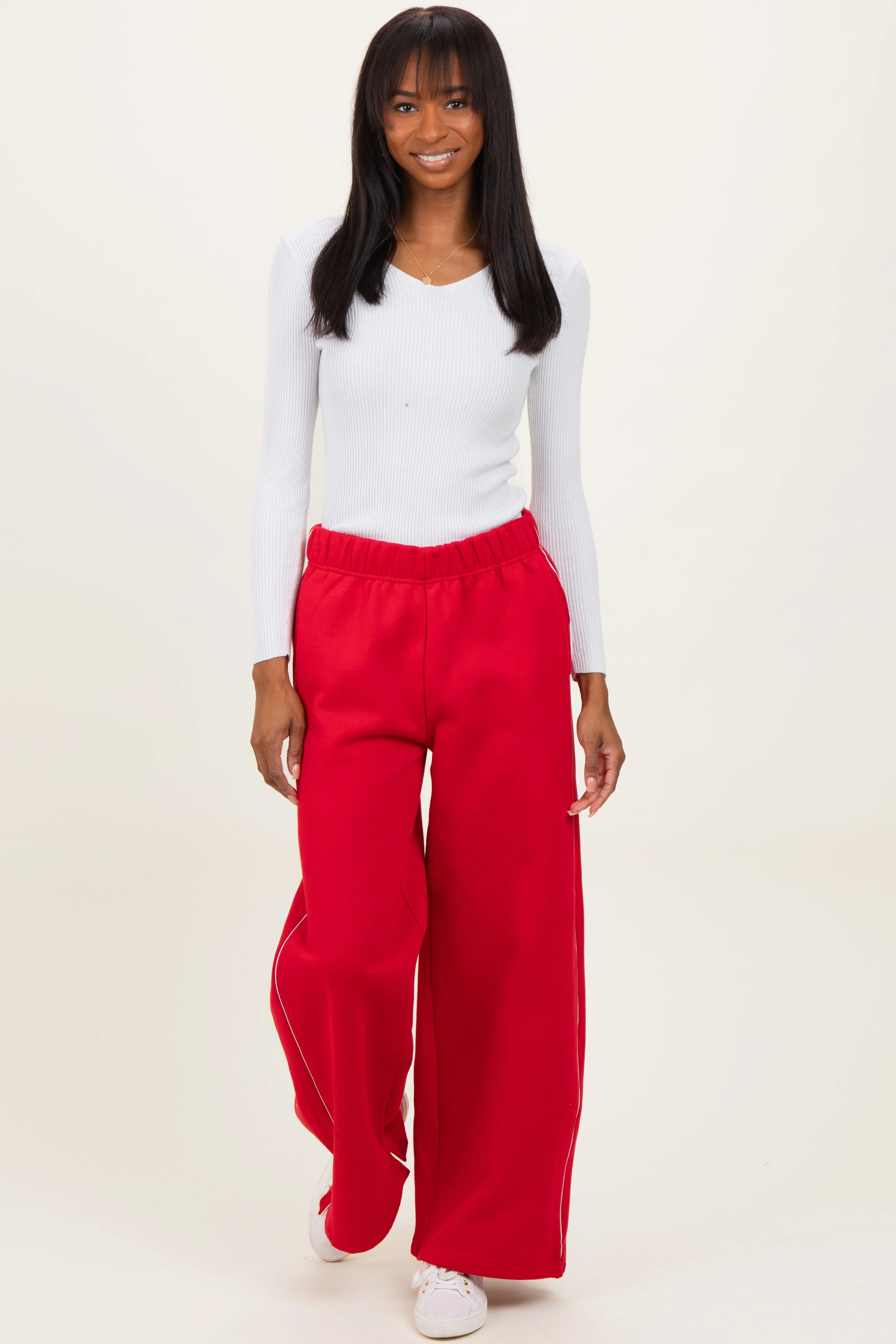 Red Fleece Wide Leg Sweatpants sold by Pinkblush product image thumbnail 2