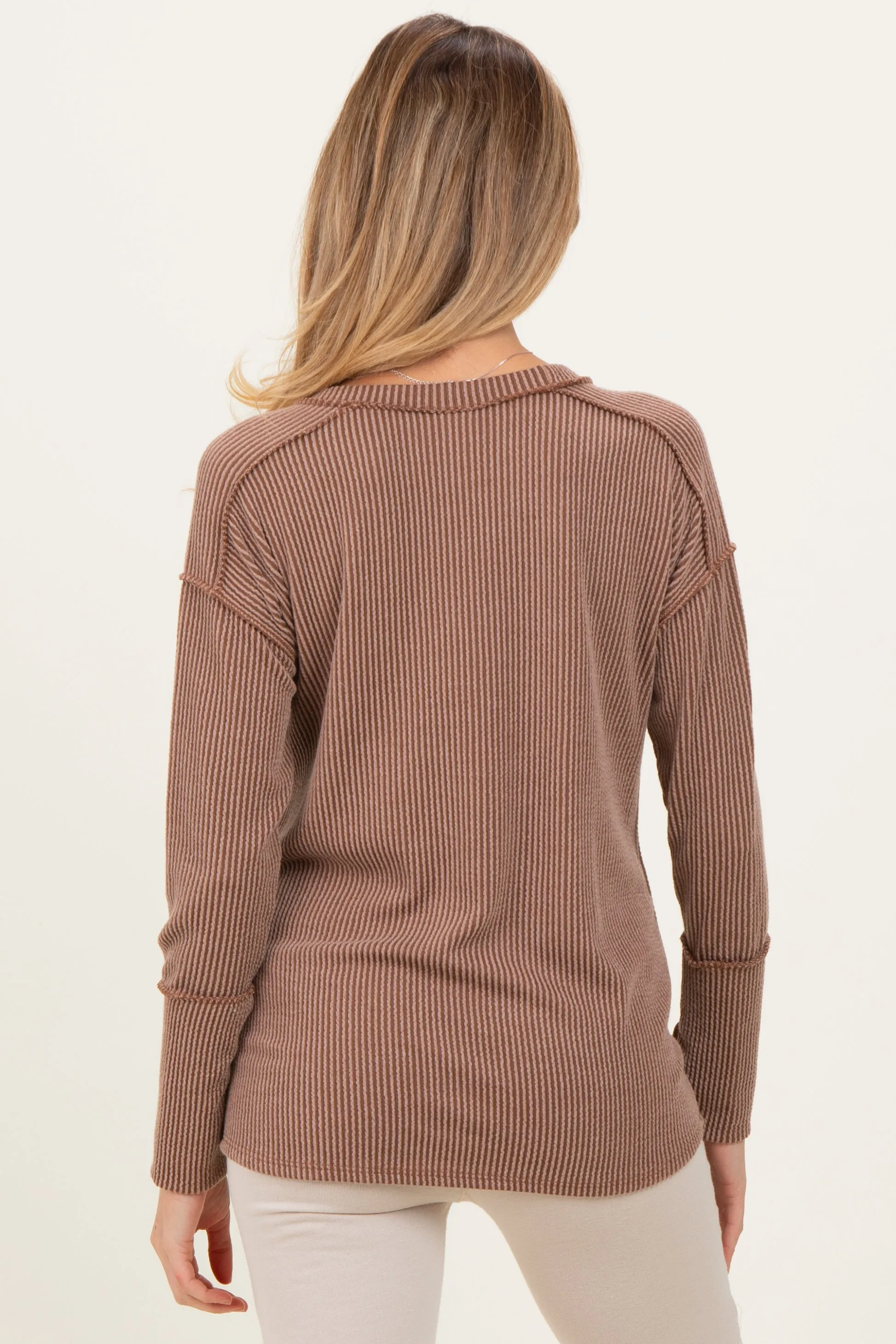 Mocha Textured Rib Thumb Hole Maternity Long Sleeve Top sold by Pinkblush product image thumbnail 3