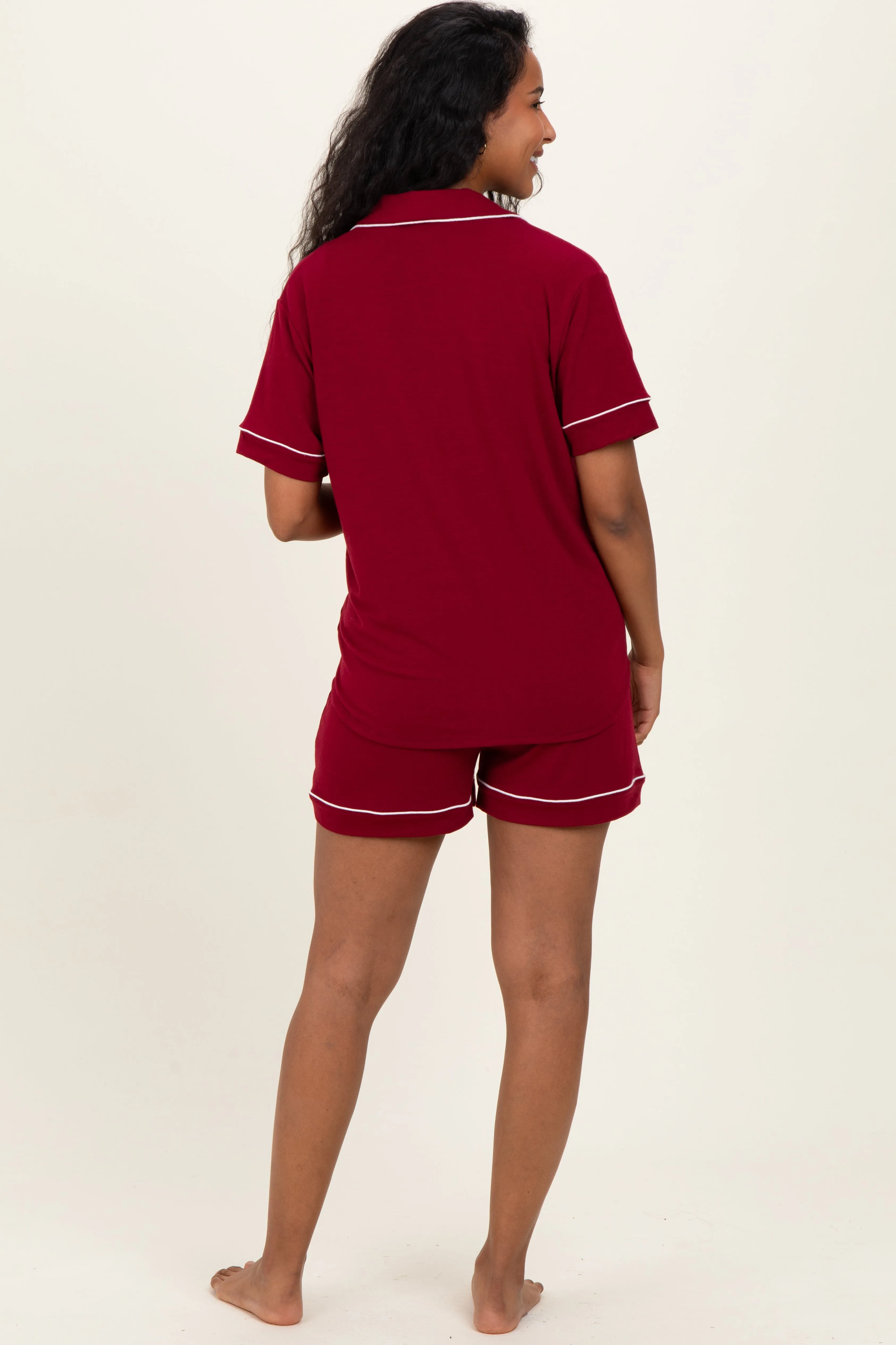Burgundy Short Sleeve Button Down Shirt Shorts Maternity Set sold by Pinkblush product image thumbnail 4