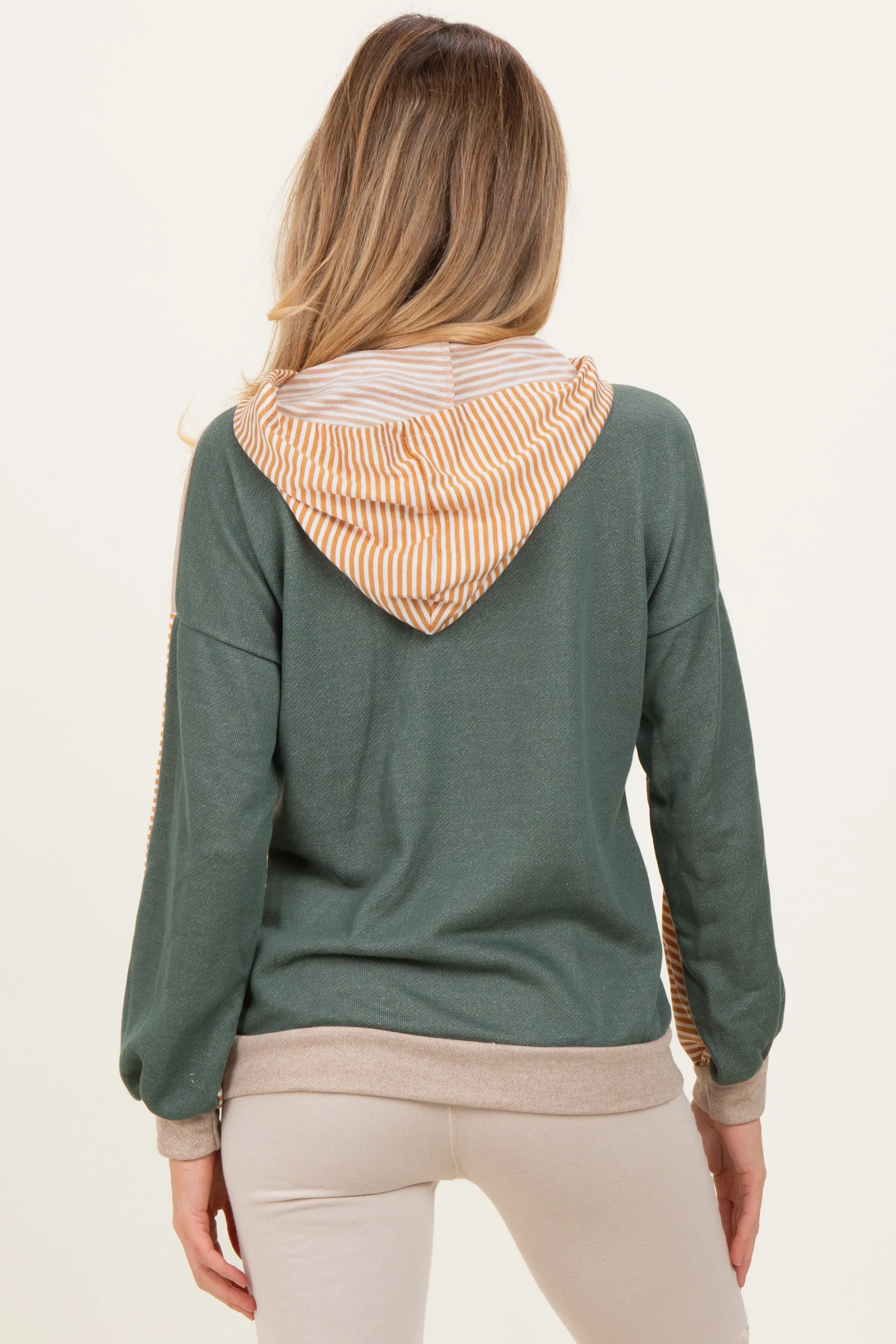 Light Olive Colorblock Stripe Maternity Pullover Hoodie sold by Pinkblush product image thumbnail 3