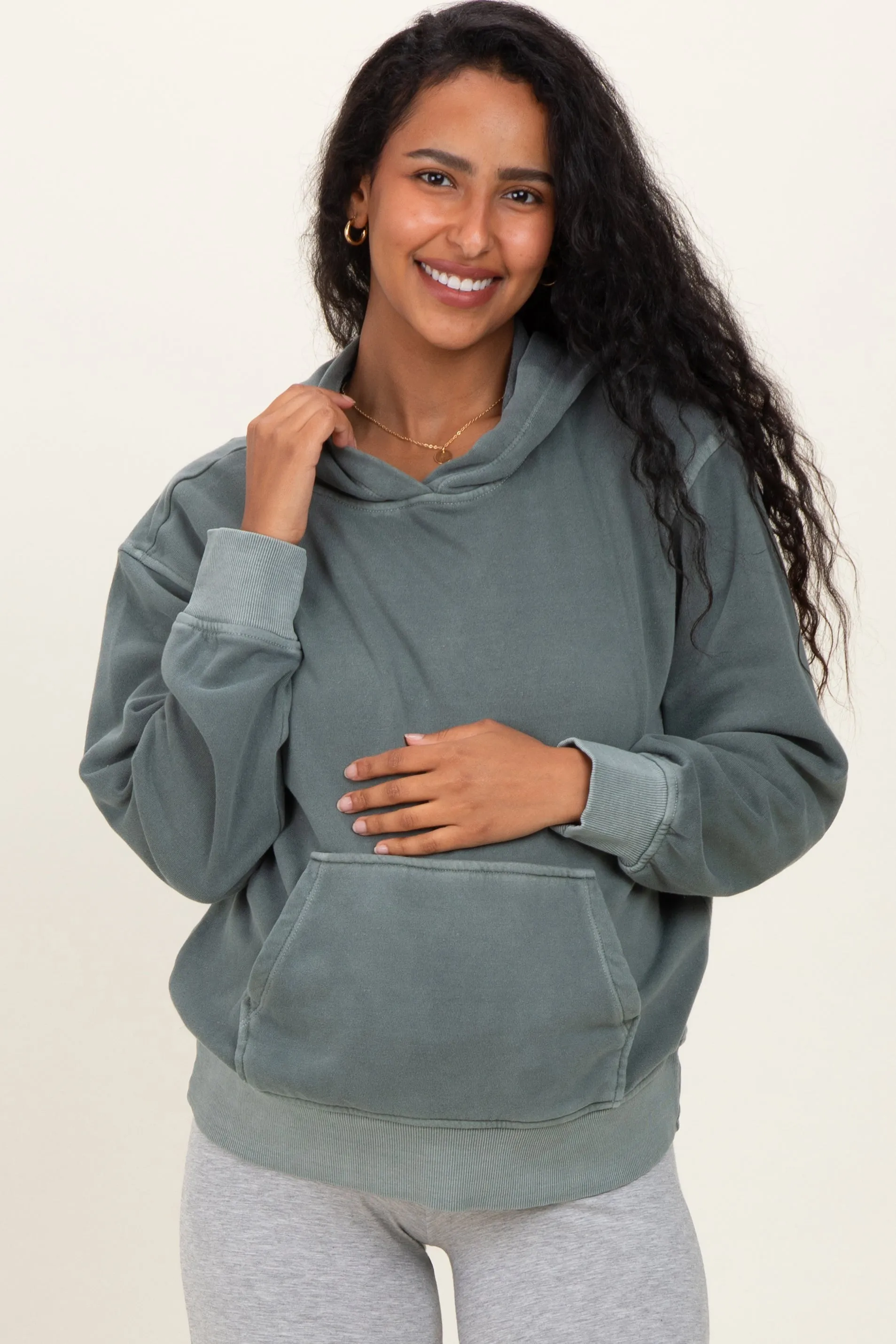 Dusty Jade Soft Fleece Maternity Pocket Hoodie sold by Pinkblush