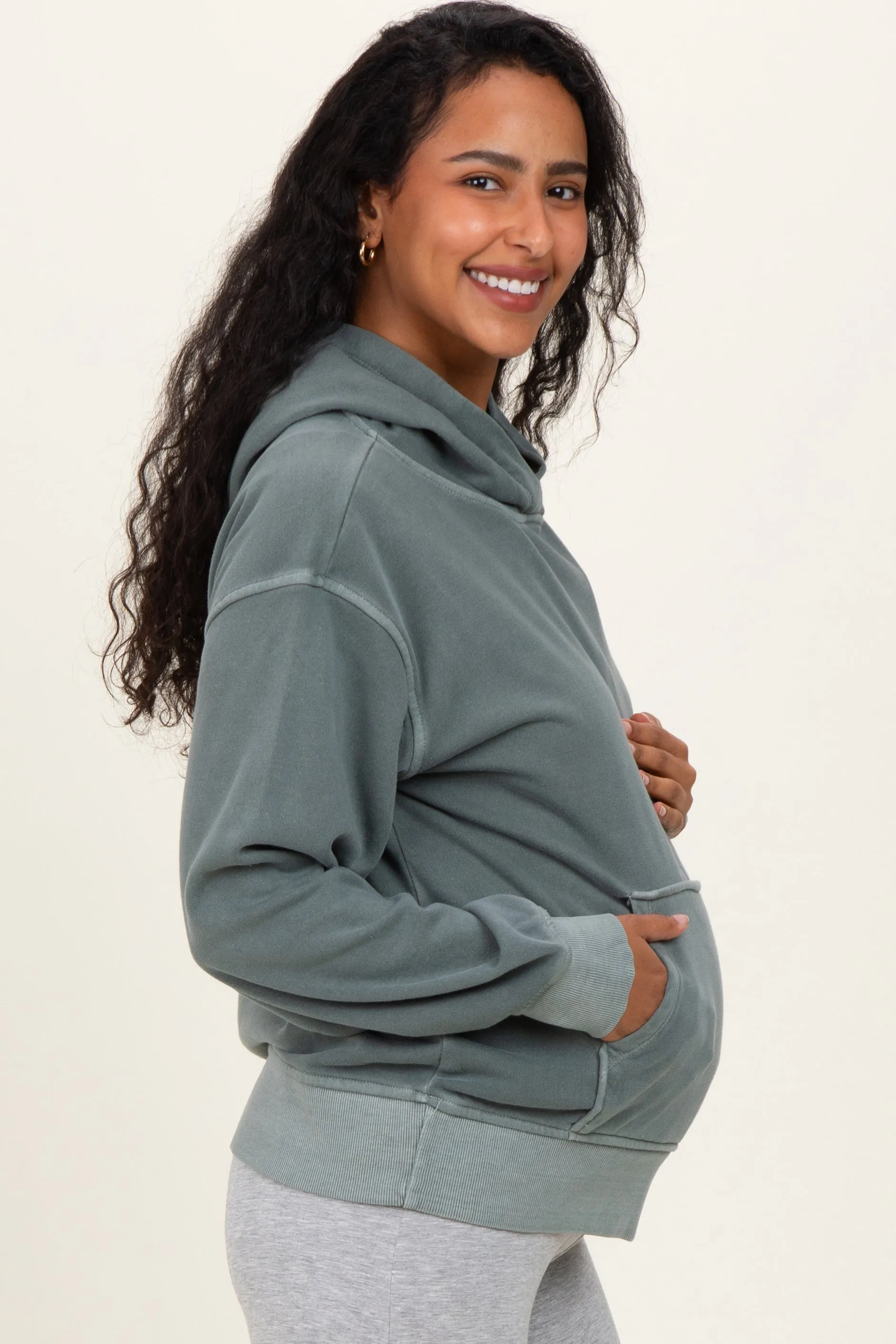 Dusty Jade Soft Fleece Maternity Pocket Hoodie sold by Pinkblush product image thumbnail 2