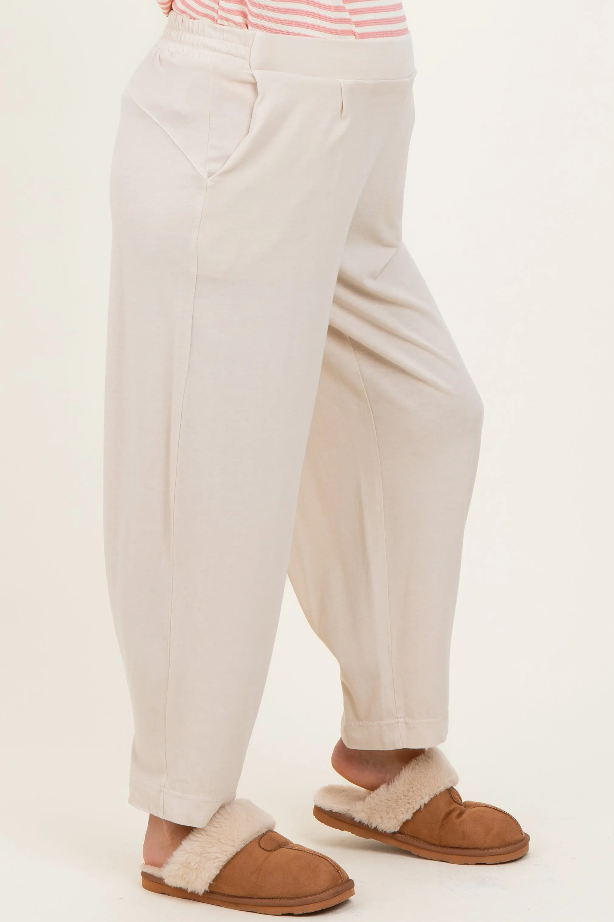 Cream Mineral Wash Pleated Maternity Lounge Pants sold by Pinkblush product image thumbnail 3