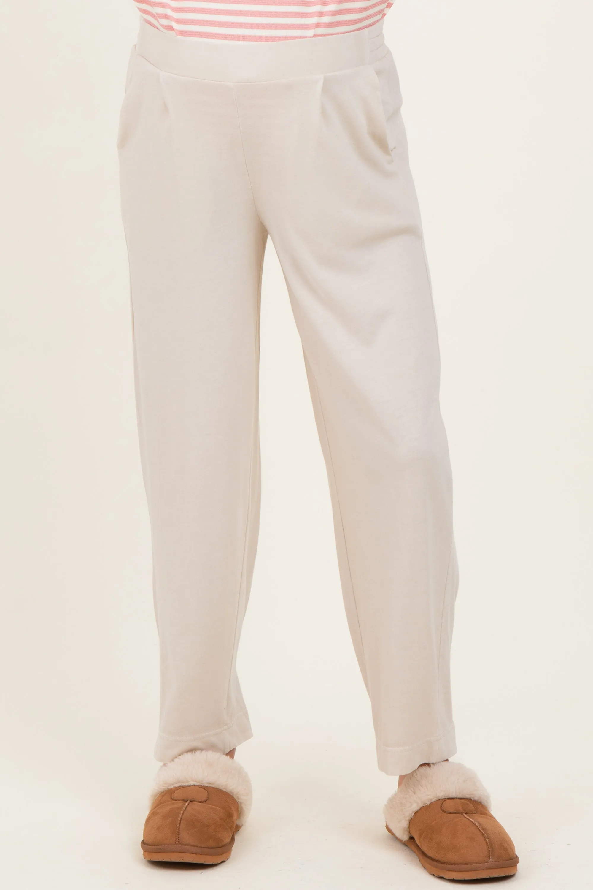 Cream Mineral Wash Pleated Maternity Lounge Pants sold by Pinkblush product image thumbnail 2