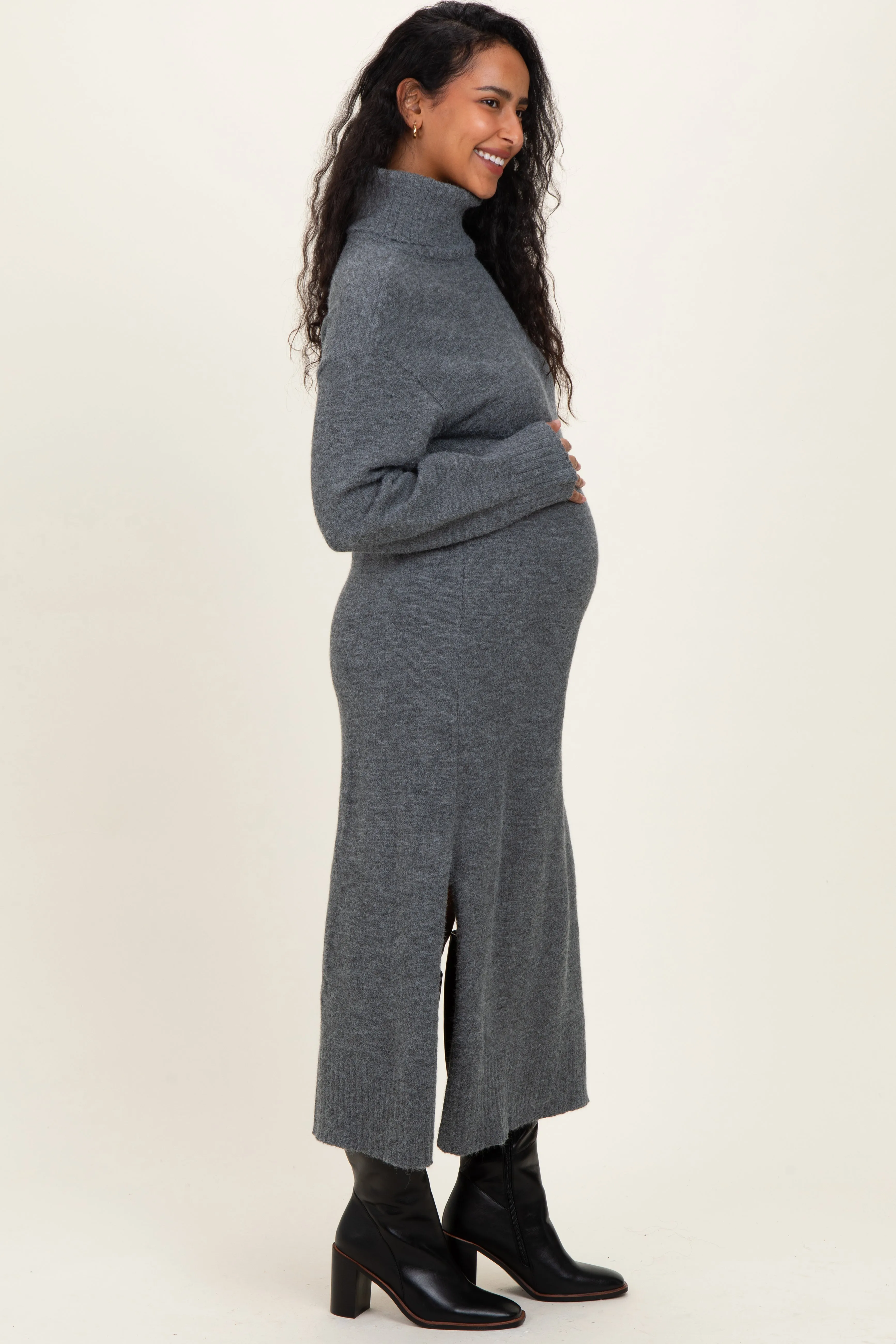 Charcoal Turtleneck Sweater Maternity Midi Dress sold by Pinkblush product image thumbnail 2