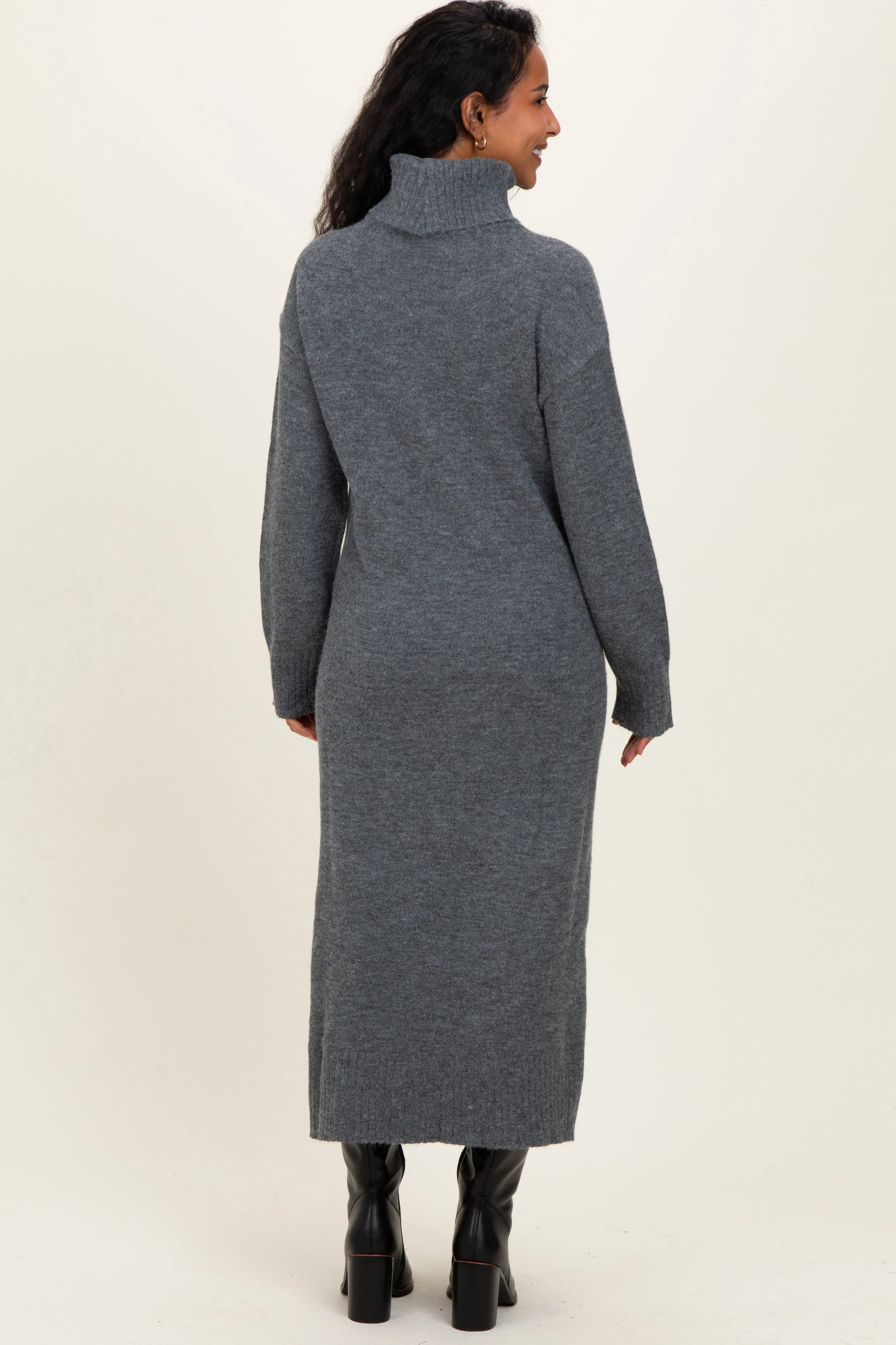 Charcoal Turtleneck Sweater Maternity Midi Dress sold by Pinkblush product image thumbnail 3